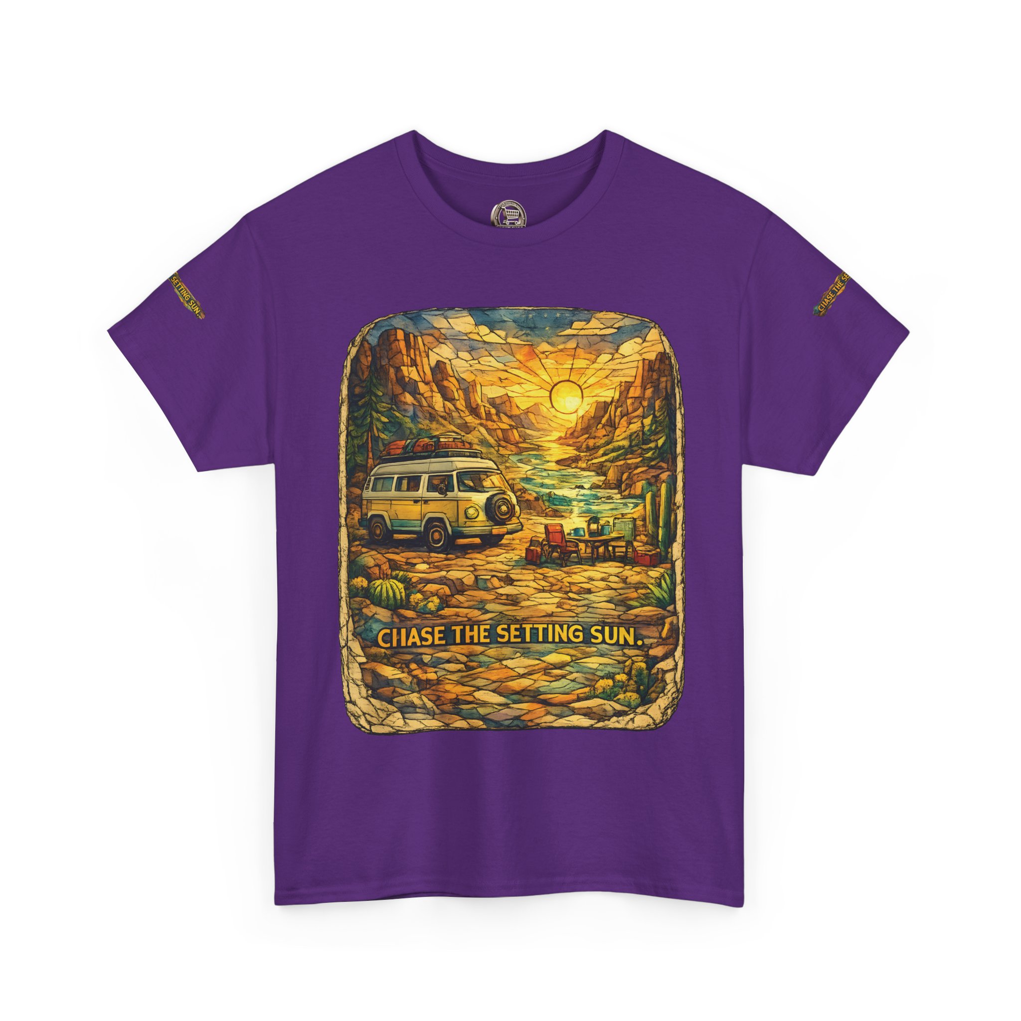 Unisex Heavy Cotton Tee — "Chase The Settings Sun" Design Cubic-Line