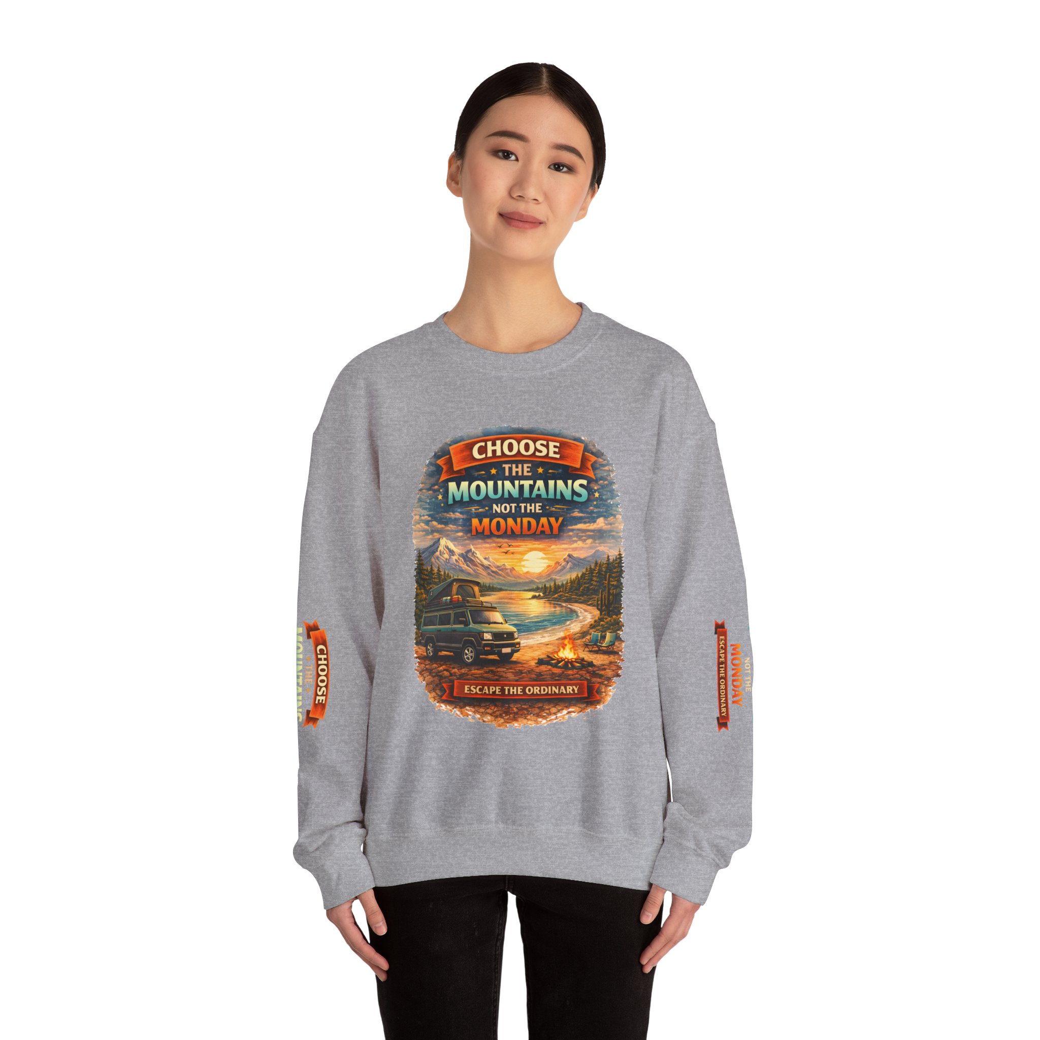 Unisex Heavy Blend™ Crewneck Sweatshirt — "Choose The Mountens" Design Scenic-Line