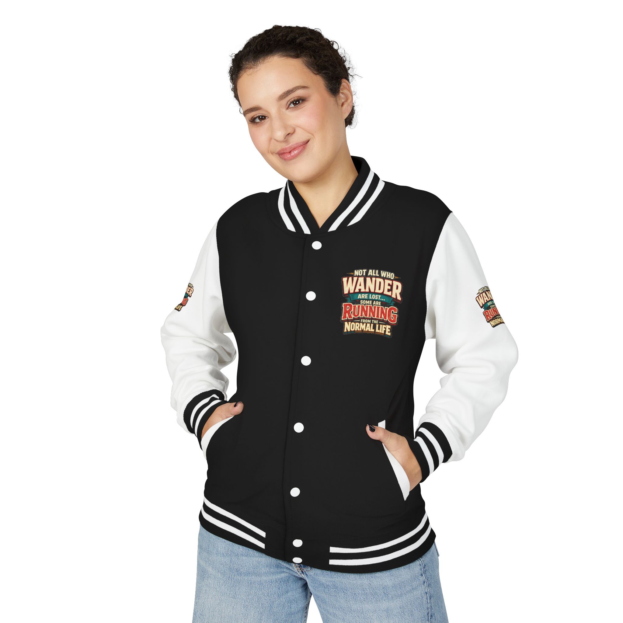 Unisex Heavyweight Letterman Jacket — "Not All Who Wander Are Lost" Design F**K-Line