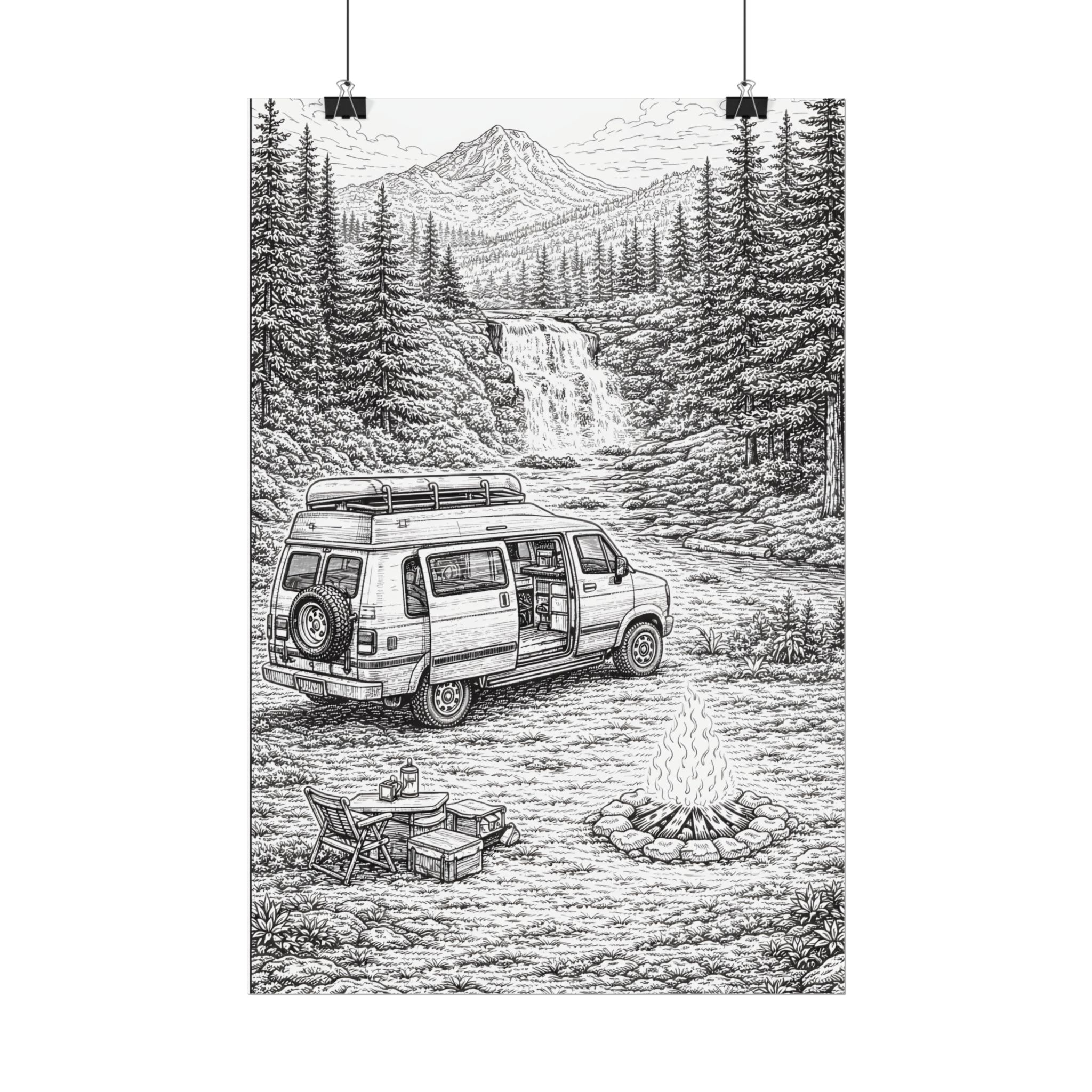 Campervan Poster — Vintage RV Camping Landscape Wall Art