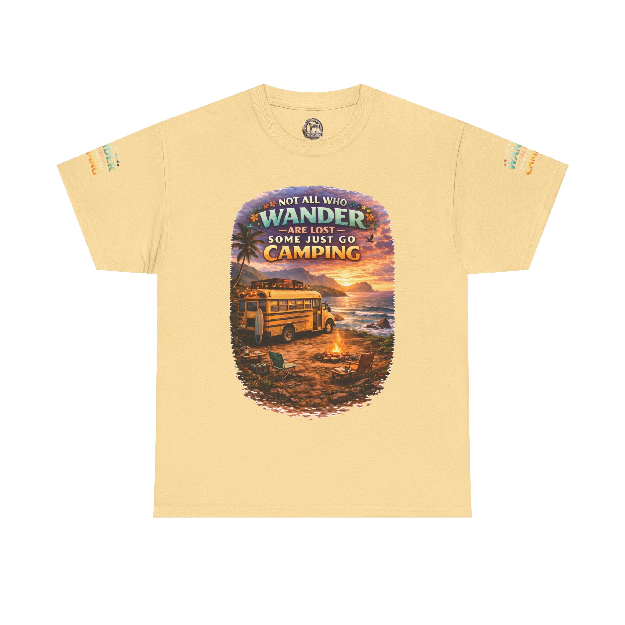 Unisex Heavy Cotton Tee — "Not All Who Wander Are Lost" Design Scenic-Line