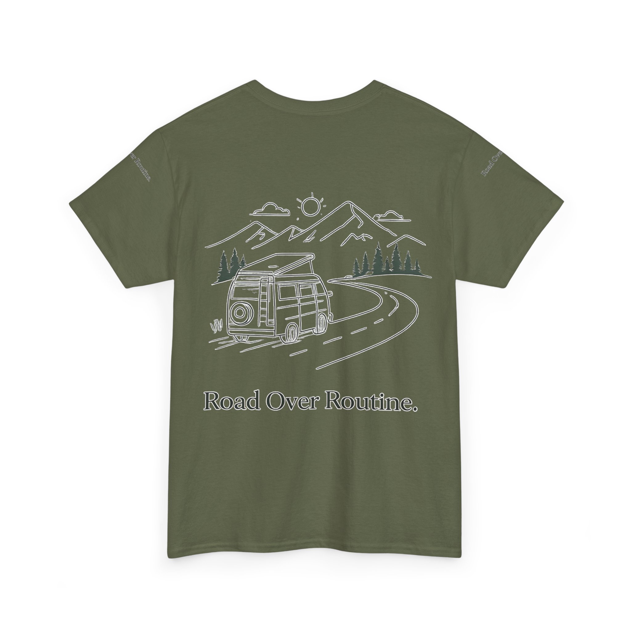 Unisex Heavy Cotton Tee — "Road Over Routine" Design Minimal-Line
