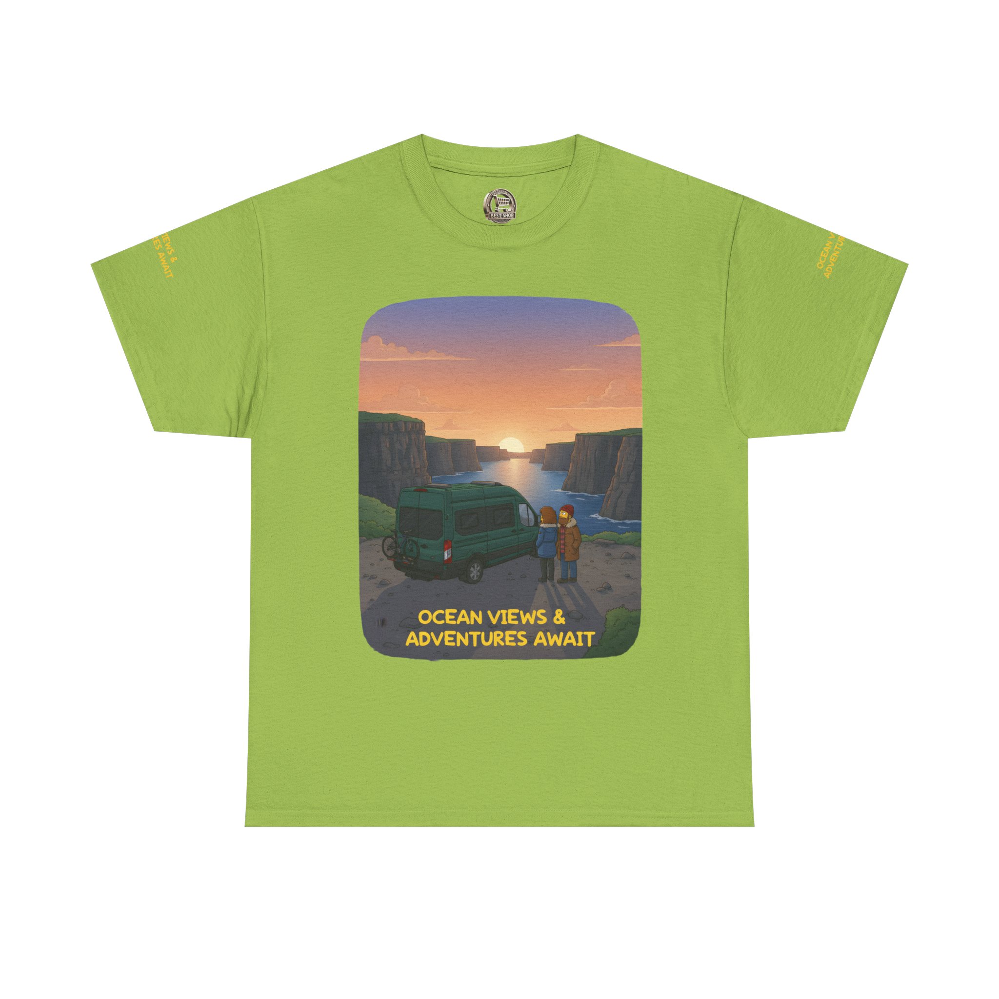 Unisex Heavy Cotton Tee — "Ocean Views-Adventures Awaits" Design Sitcom-Line