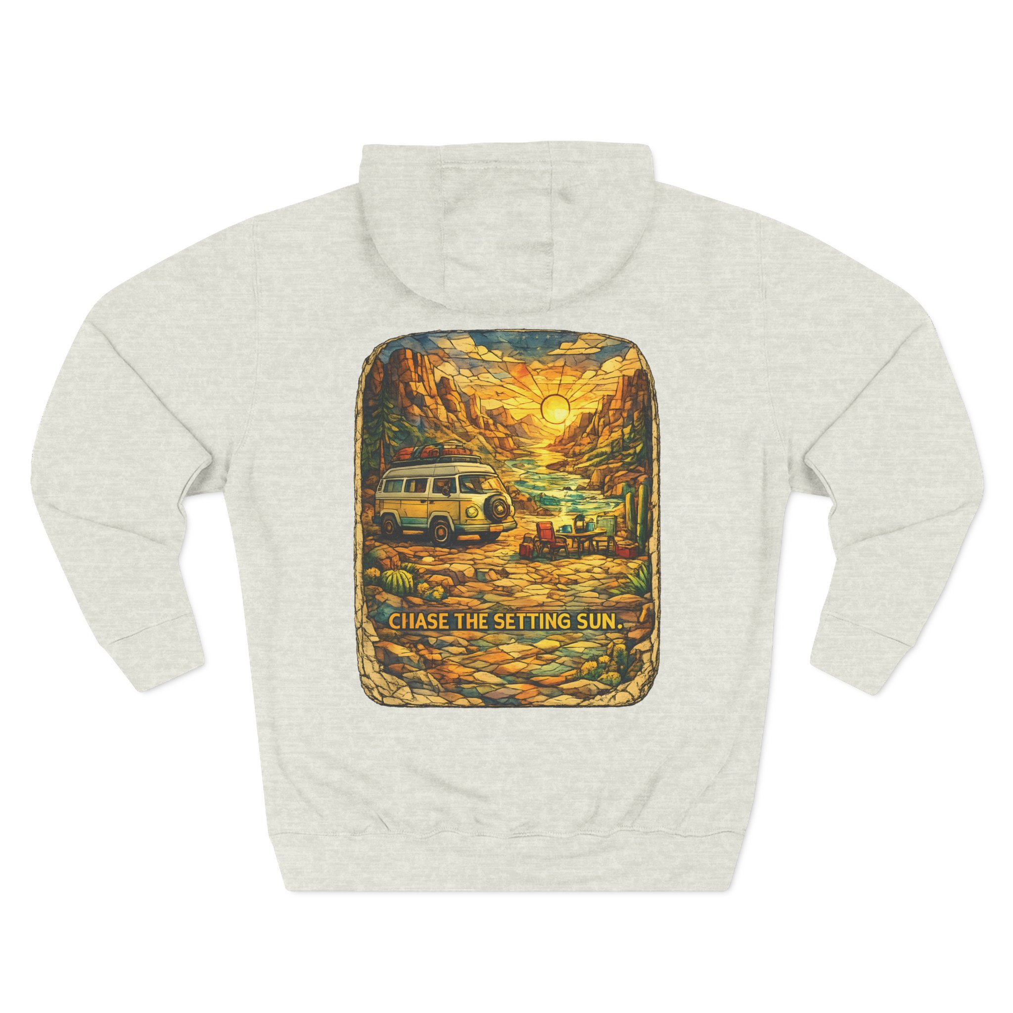 Three-Panel Fleece Hoodie - "Chase The Settings Sun" Design Cubic-Line