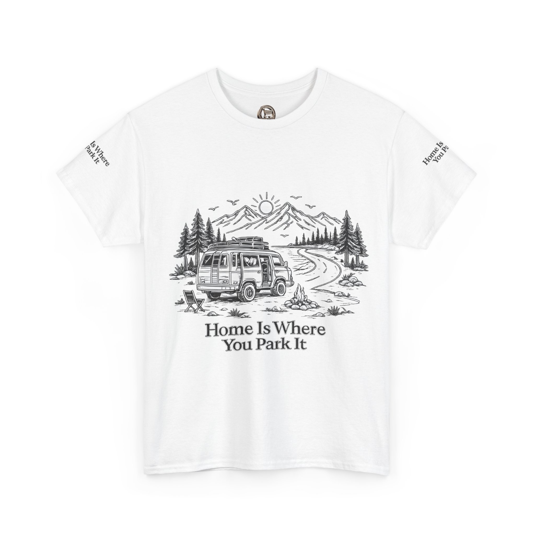 Unisex Heavy Cotton Tee — "Home Is Where You Park It" Design Minimal-Line
