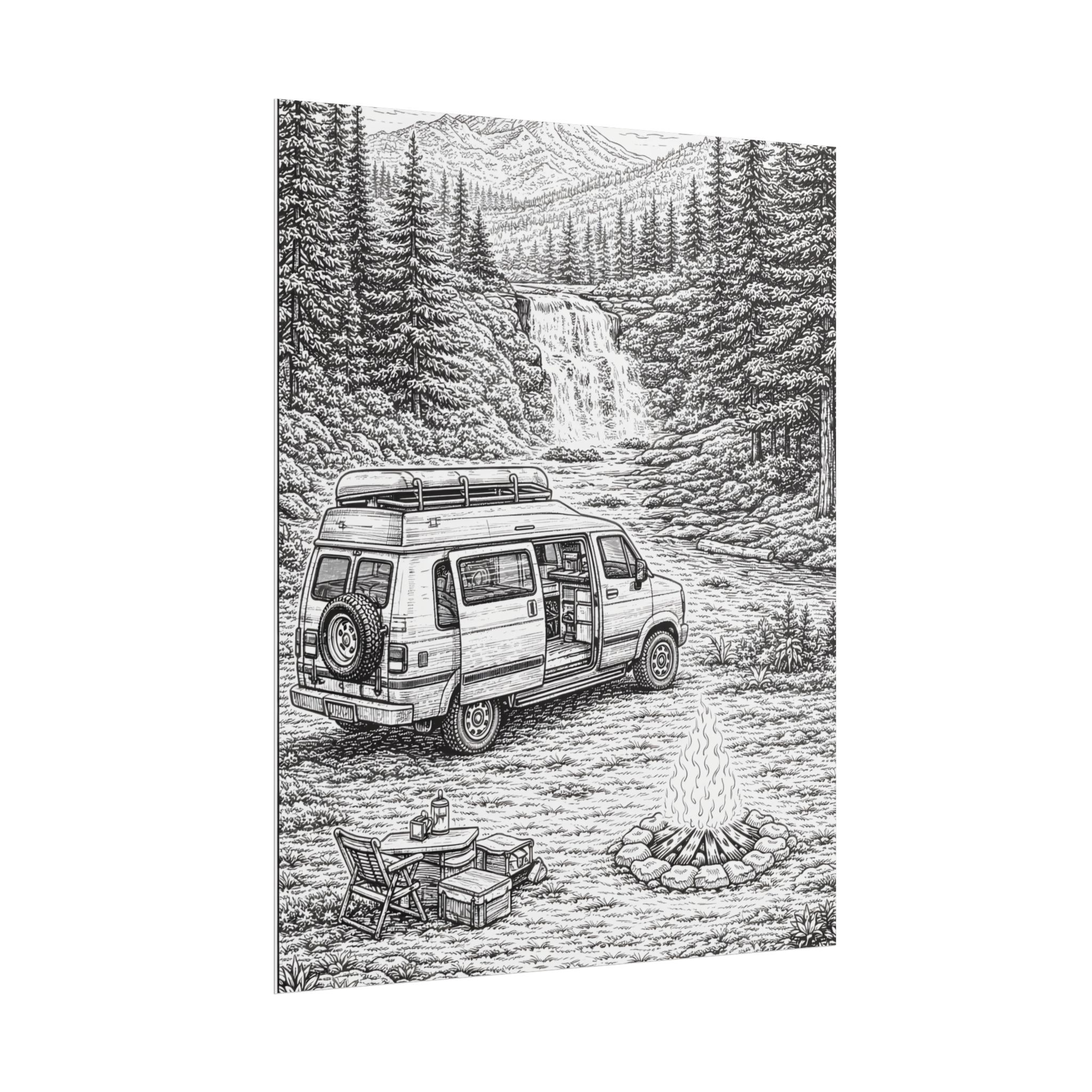 Campervan Poster — Vintage RV Camping Landscape Wall Art