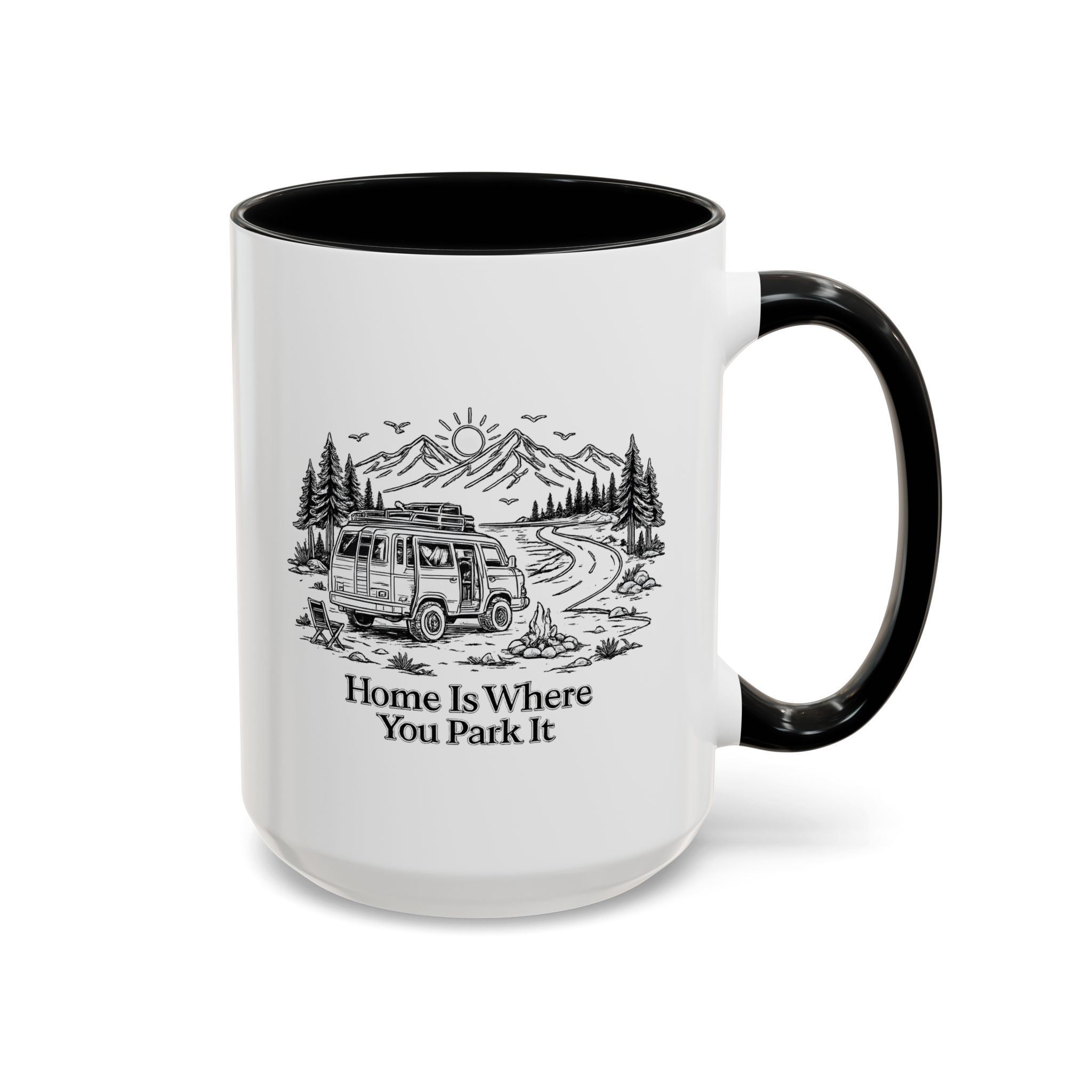 Accent Coffee Mug (11, 15oz) — "Home Is Where You Park It" Design Minimal-Line