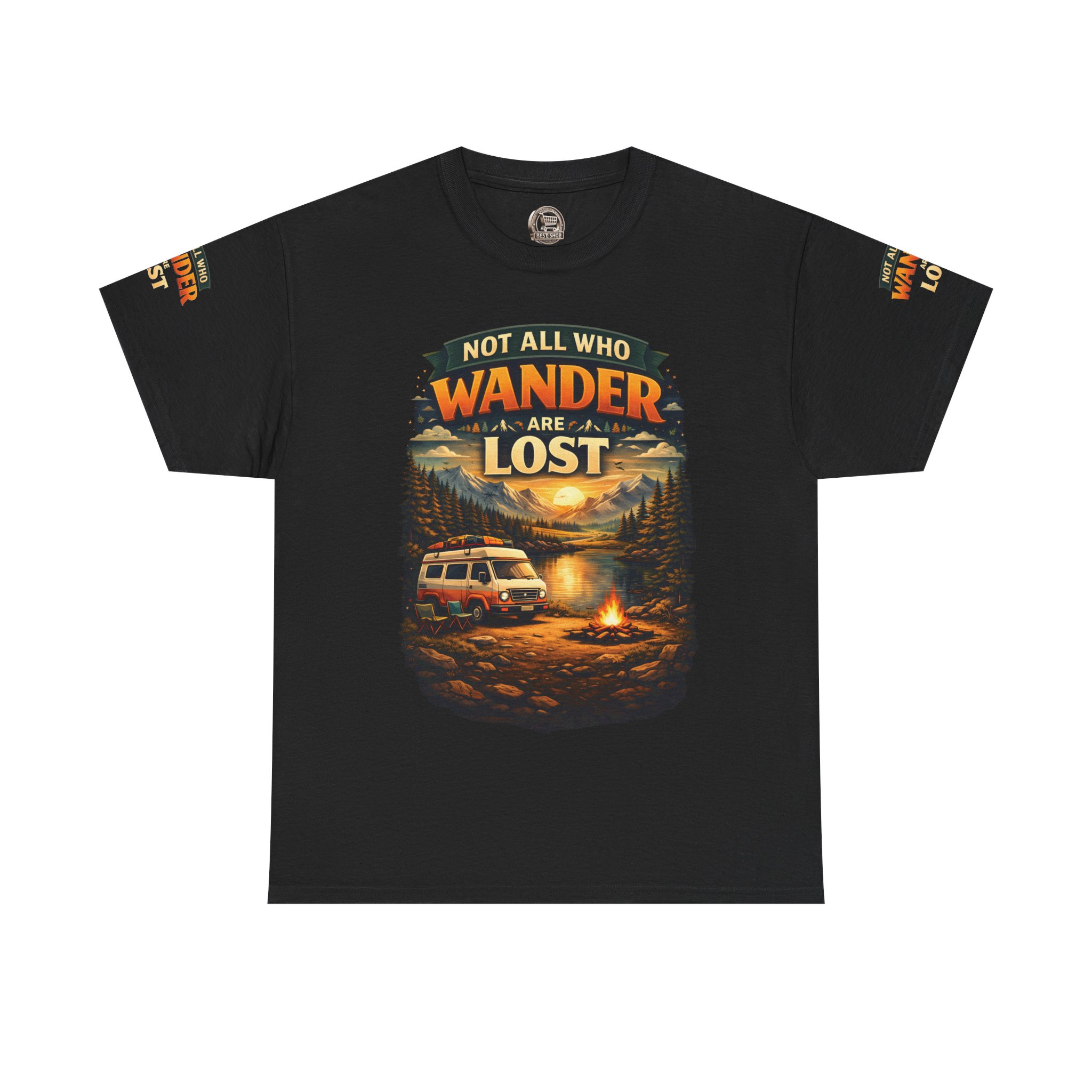 Unisex Heavy Cotton Tee — "Not All Who Wander Are Lost" Design Scenic-Line
