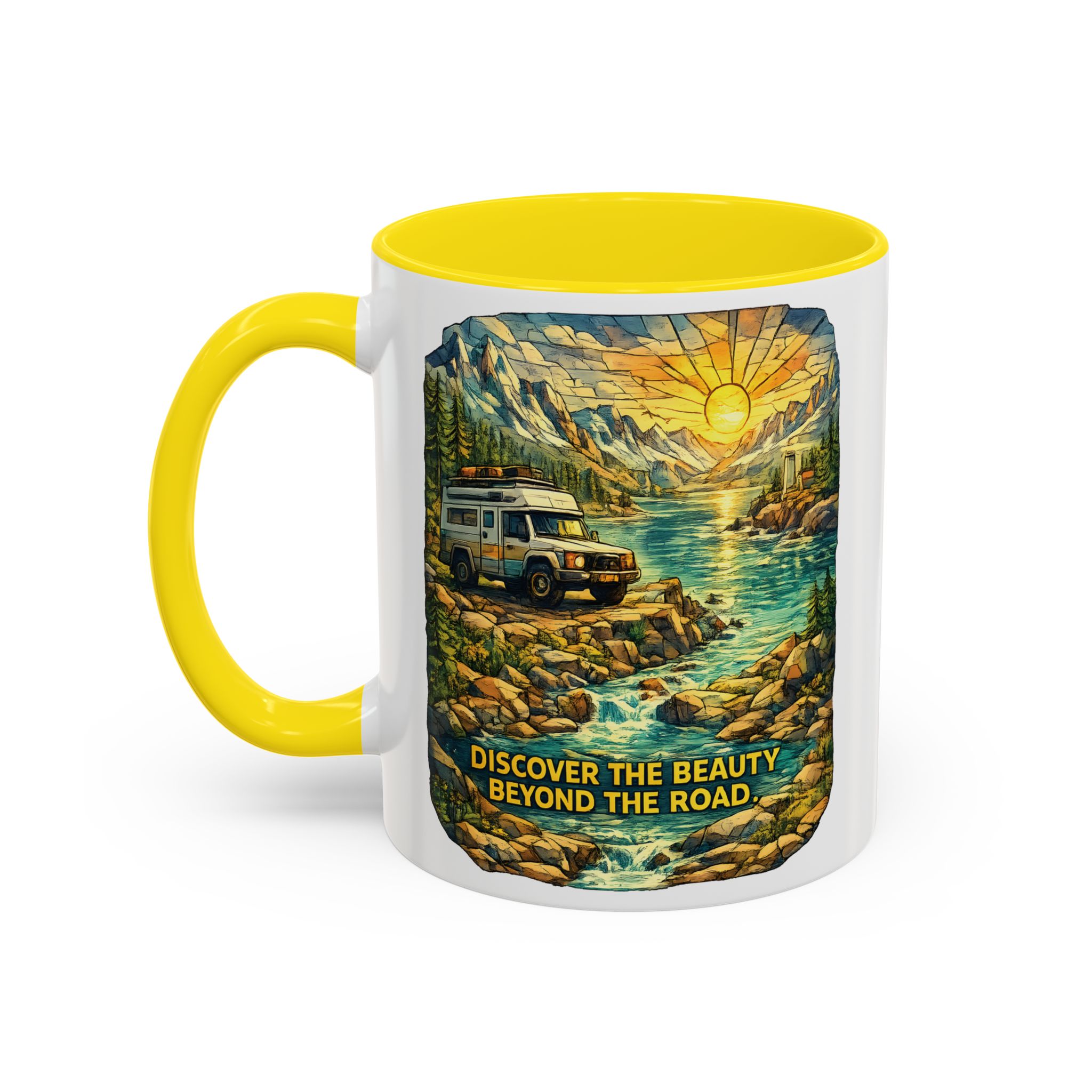915719665409144282_2048.jpeg Accent Coffee Mug (11, 15oz) — "Discover The Bieuty Beyond The Road" Design Cubic-Line