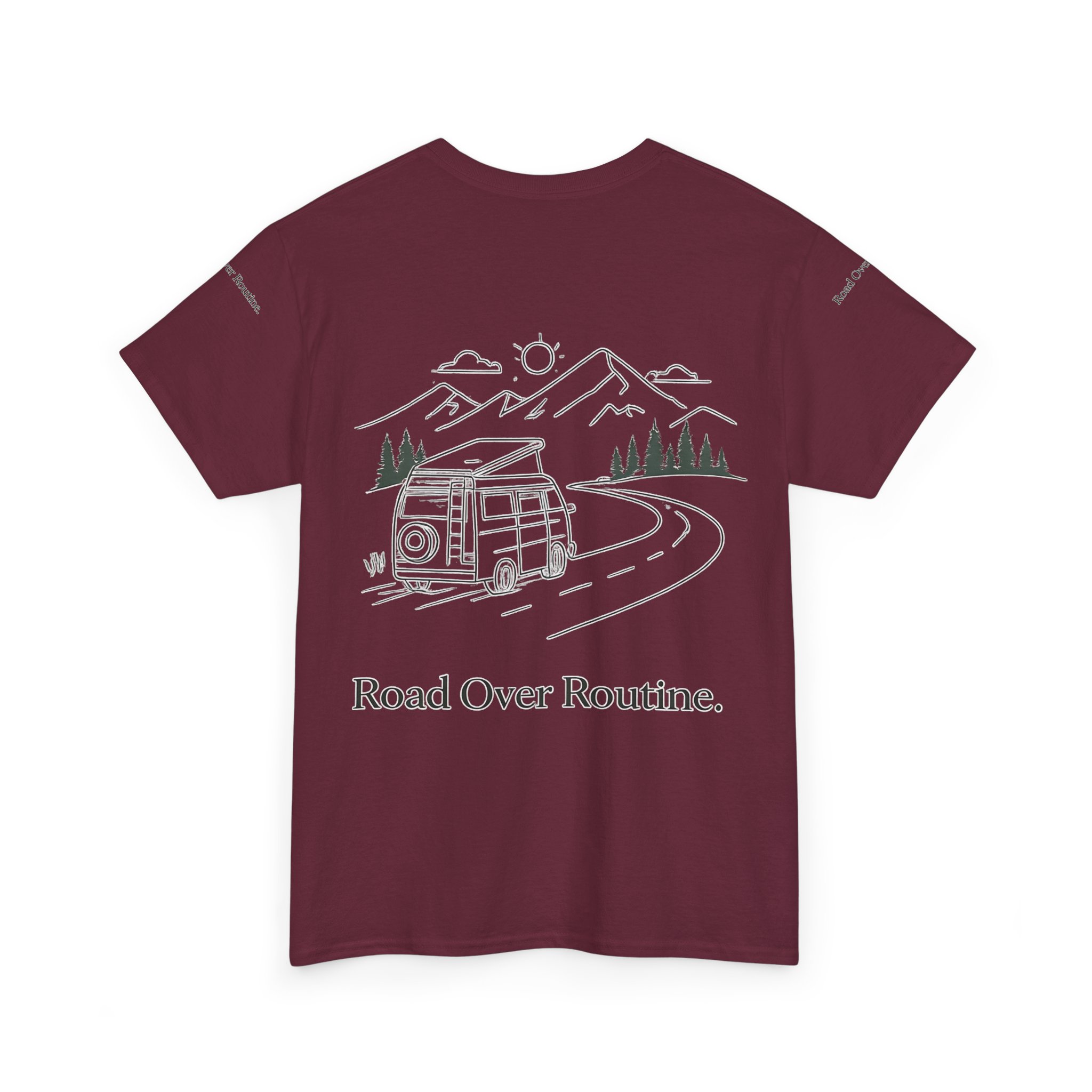 Unisex Heavy Cotton Tee — "Road Over Routine" Design Minimal-Line