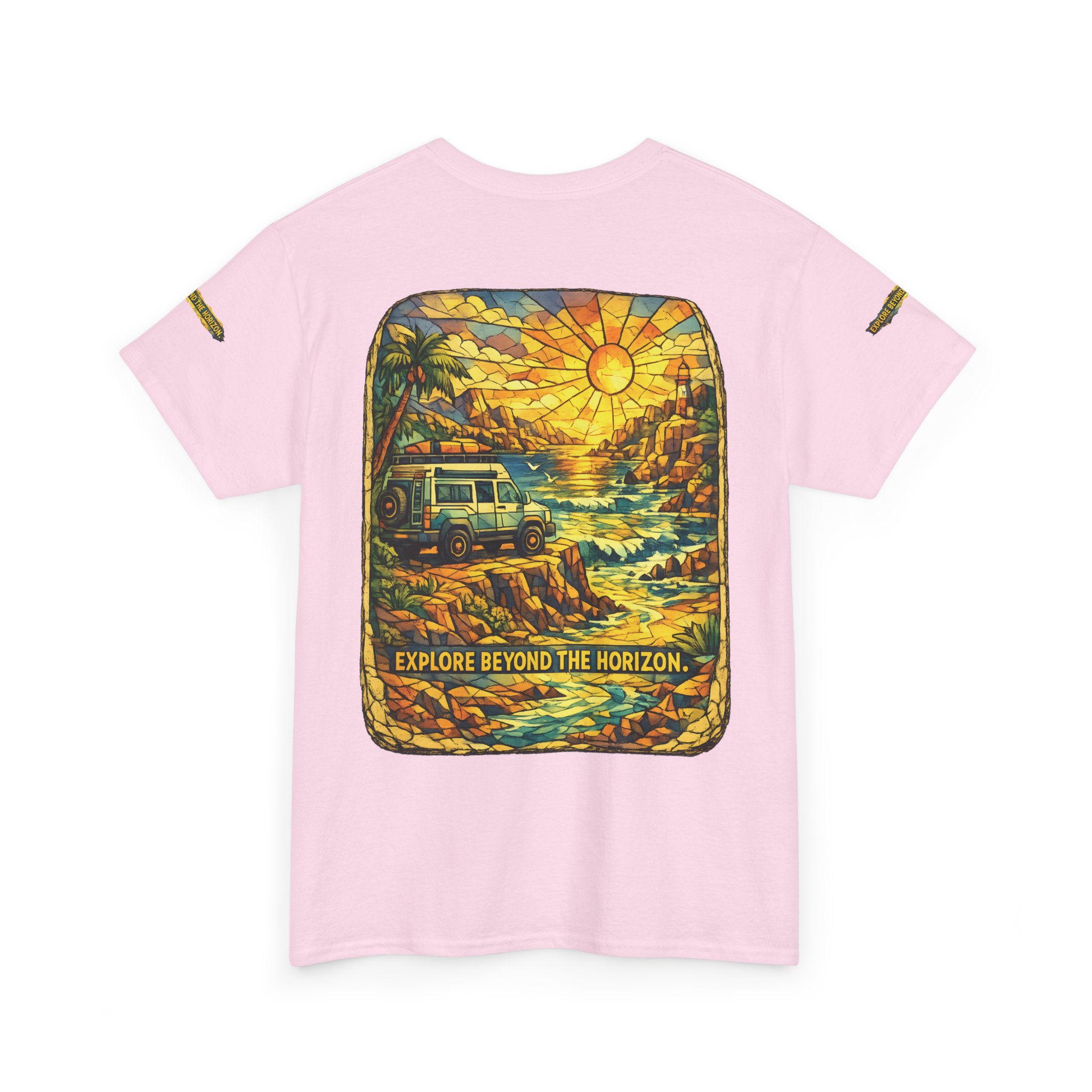 Unisex Heavy Cotton Tee — "Explore Beyond The Horizon" Design Cubic-Line