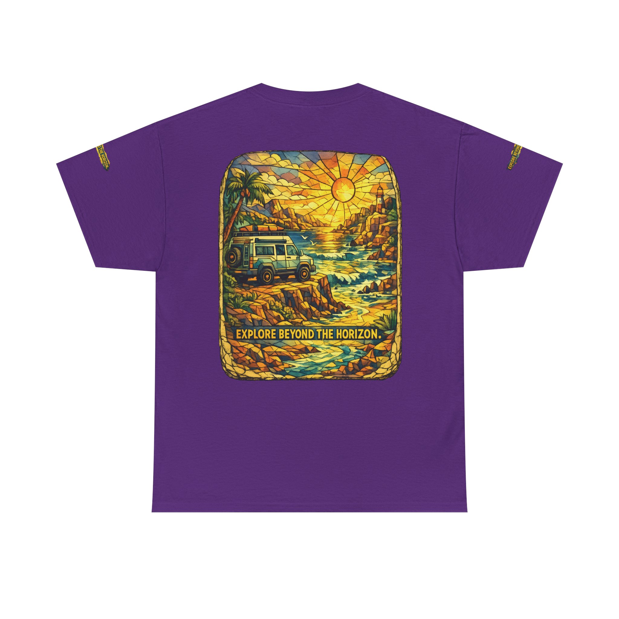 Unisex Heavy Cotton Tee — "Explore Beyond The Horizon" Design Cubic-Line