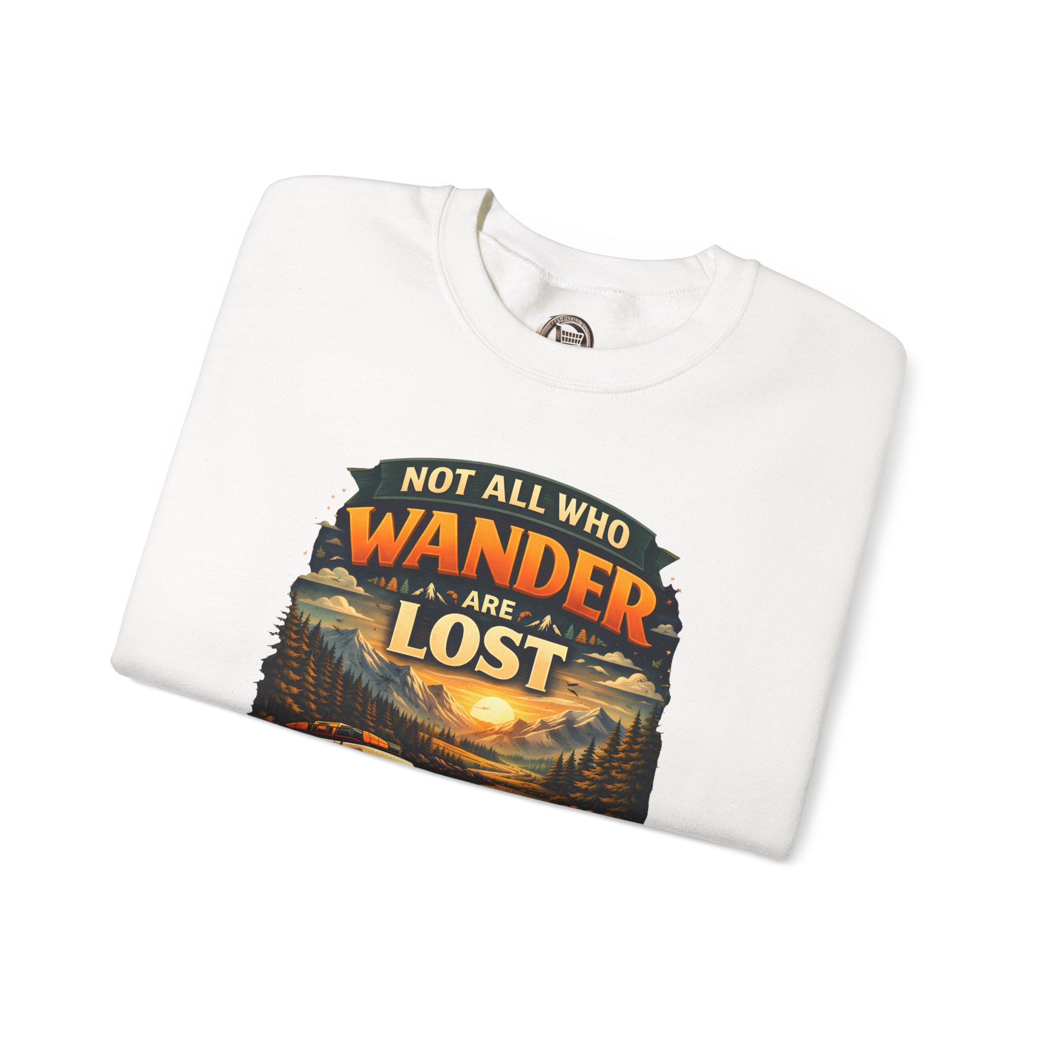 Unisex Heavy Blend™ Crewneck Sweatshirt — "Not All Who Wander Are Lost" Design Scenic-Line