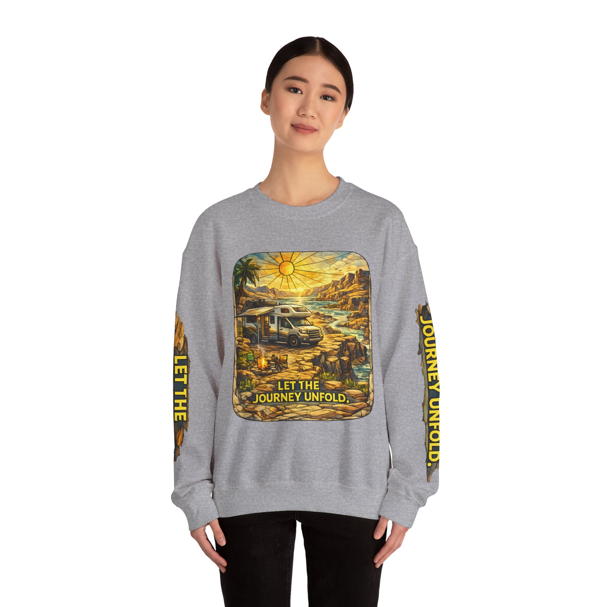 Unisex Heavy Blend™ Crewneck Sweatshirt — "Let The Journey Unfold" Design Cubic-Line