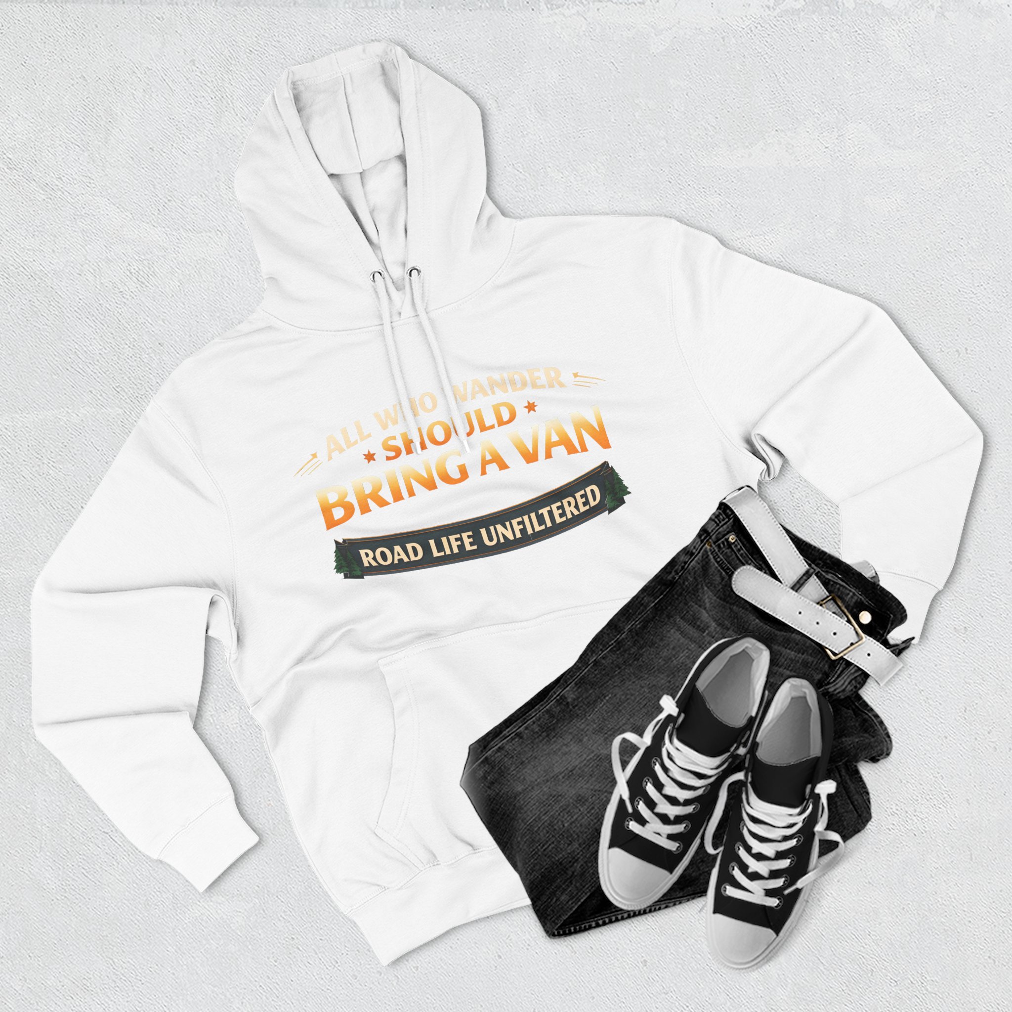 Three-Panel Fleece Hoodie - "All Who wander Should Bring A Van" Design Scenic-Line