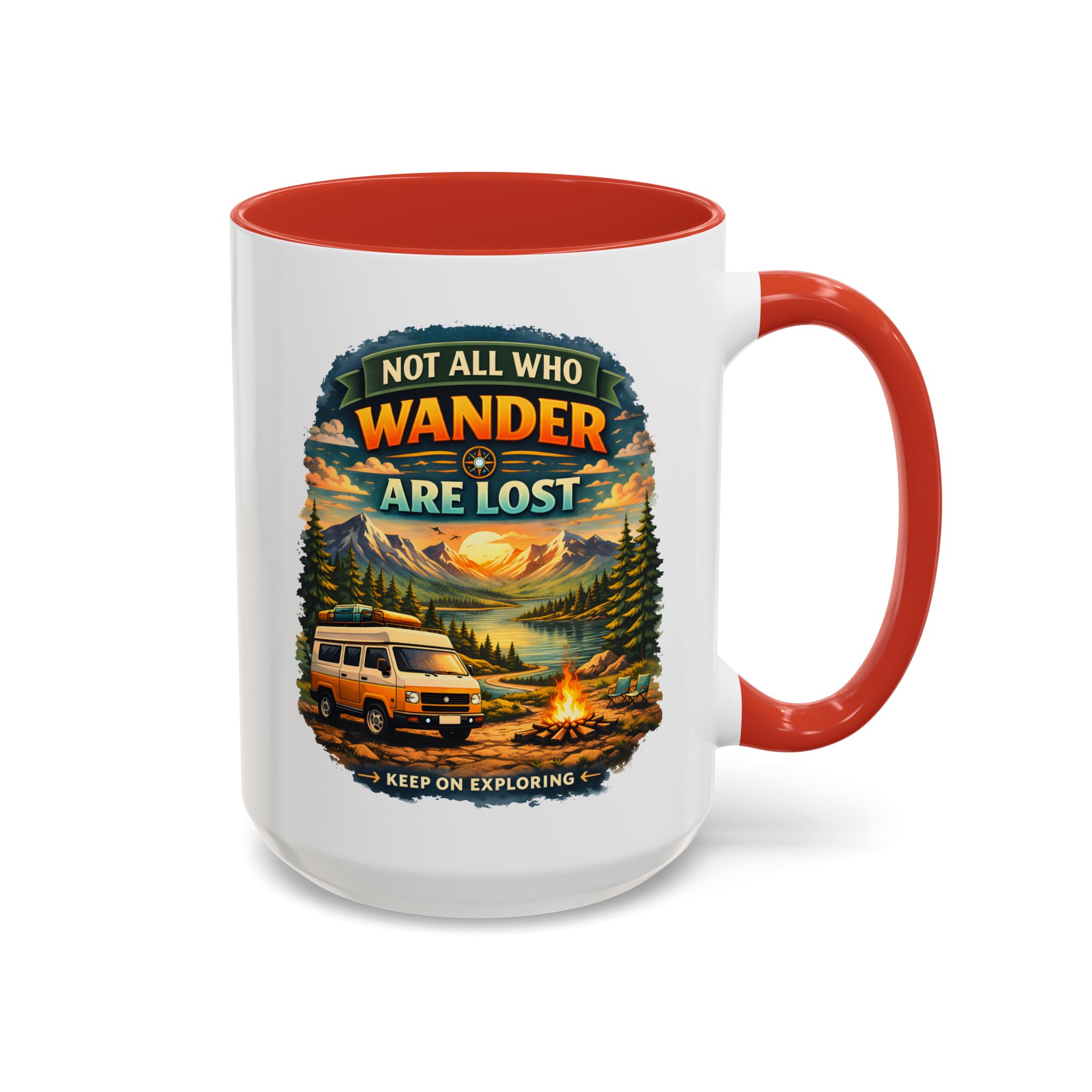 Accent Coffee Mug (11, 15oz) — "Not All Who Wander Are Lost" Design Scenic-Line