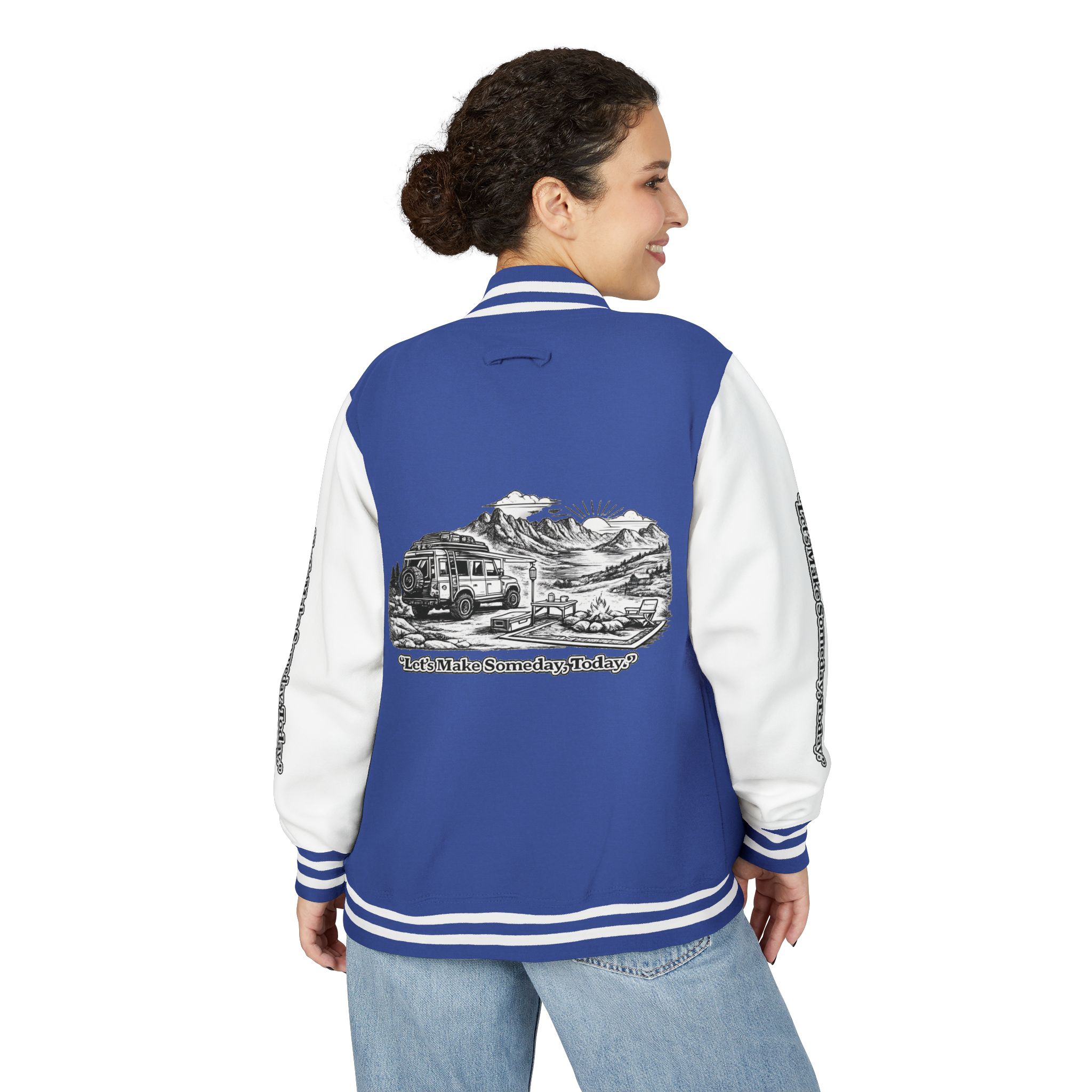 9173243389780629586_2048-1.jpeg Unisex Heavyweight Letterman Jacket — "Lets make Someday, Today?" Travel Varsity Coat