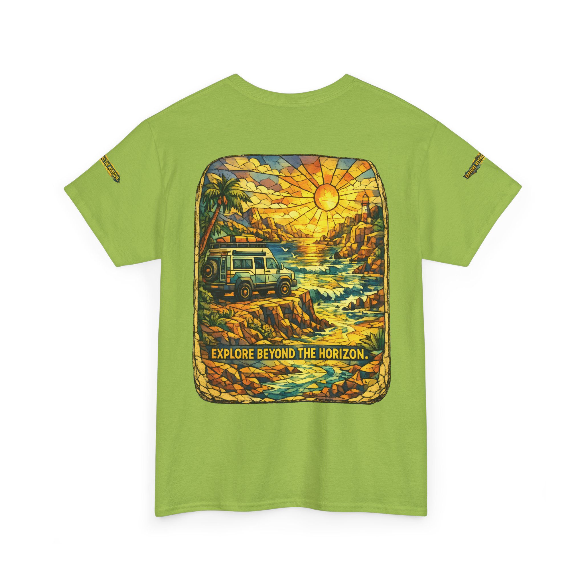 Unisex Heavy Cotton Tee — "Explore Beyond The Horizon" Design Cubic-Line