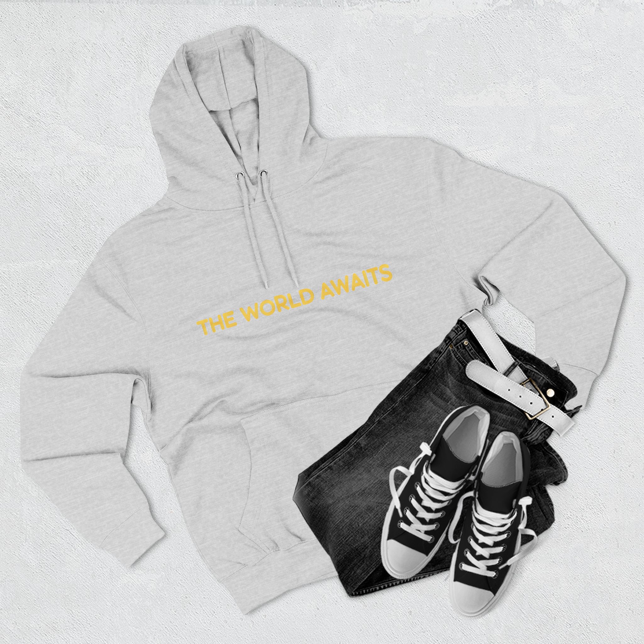 Three-Panel Fleece Hoodie - "The World Awaits" Design Sitcom-Line