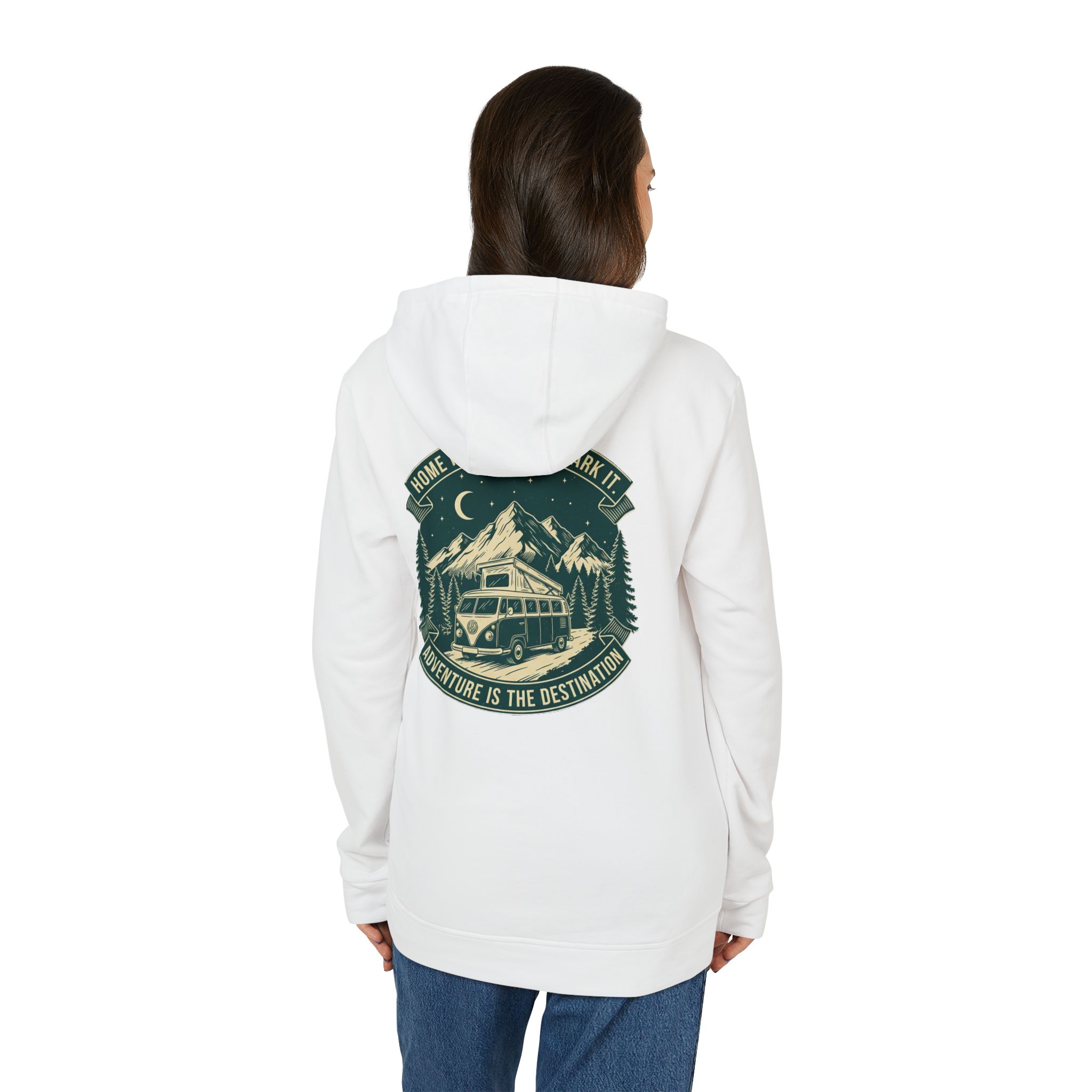 Hoodie(Adidas) — "Home Is Where You Park It-Adventure is the destination" Outdoor Travel Pullover (Only Back Printed)