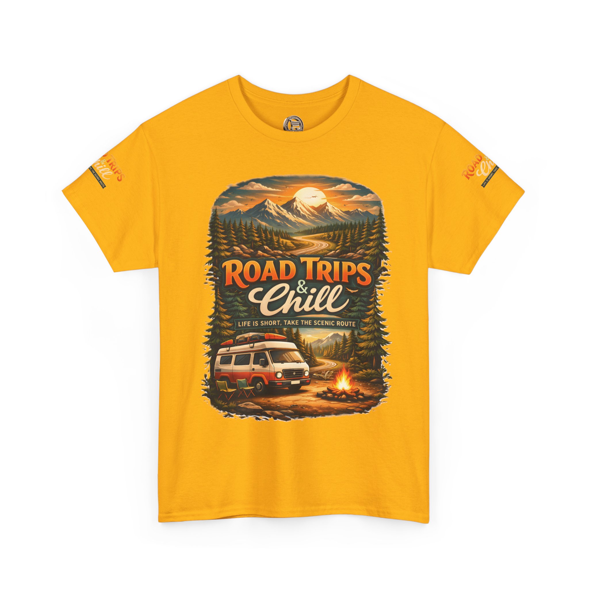 Unisex Heavy Cotton Tee — "Road Trips & Chill" Design Scenic-Line