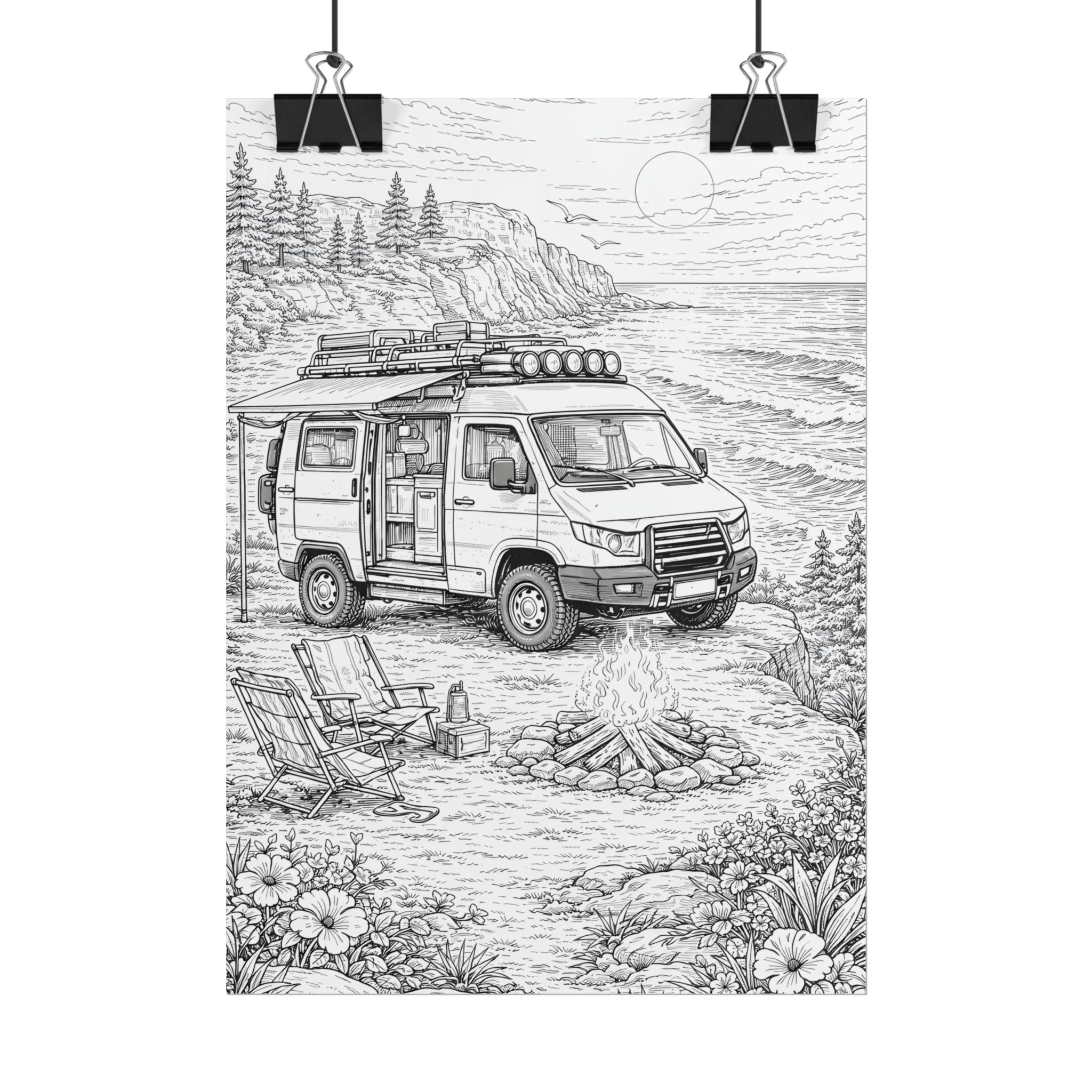 Campervan Poster — Vintage RV Camping Landscape Wall Art
