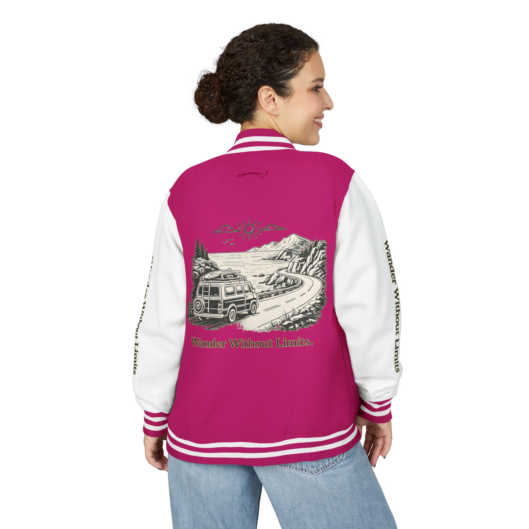 Unisex Heavyweight Letterman Jacket — "Wander Without Limits" Travel Varsity Coat