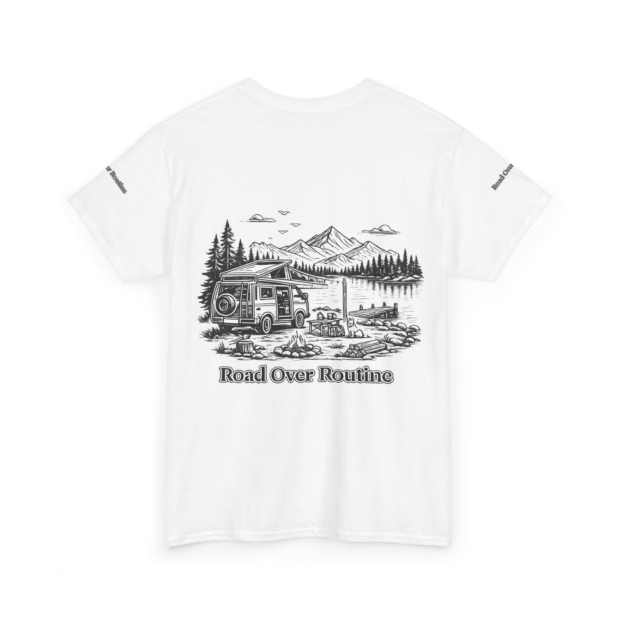 Unisex Heavy Cotton Tee — "Road Over Routine" Design Minimal-Line