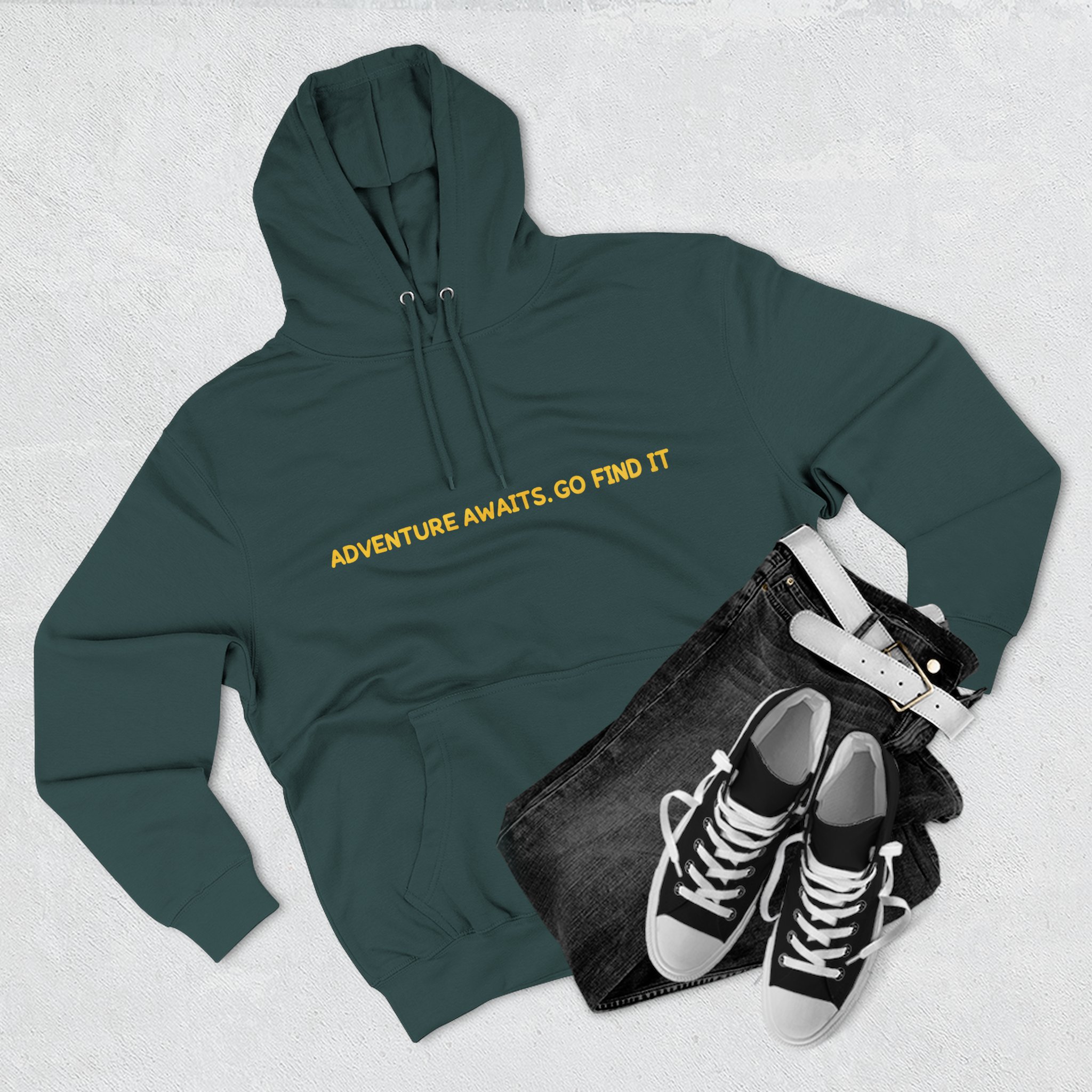 Three-Panel Fleece Hoodie - "Adventure Awaits-Go Find It" Design Sitcom-Line