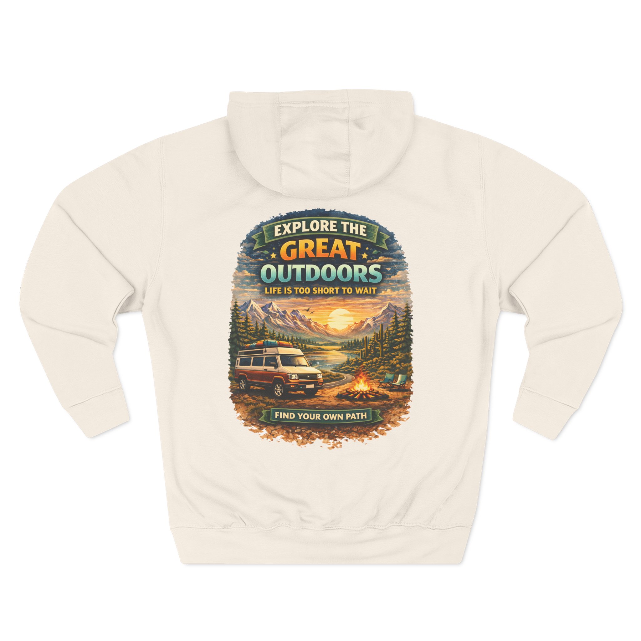 Three-Panel Fleece Hoodie - "Explore The Great Outdoors" Design Scenic-Line