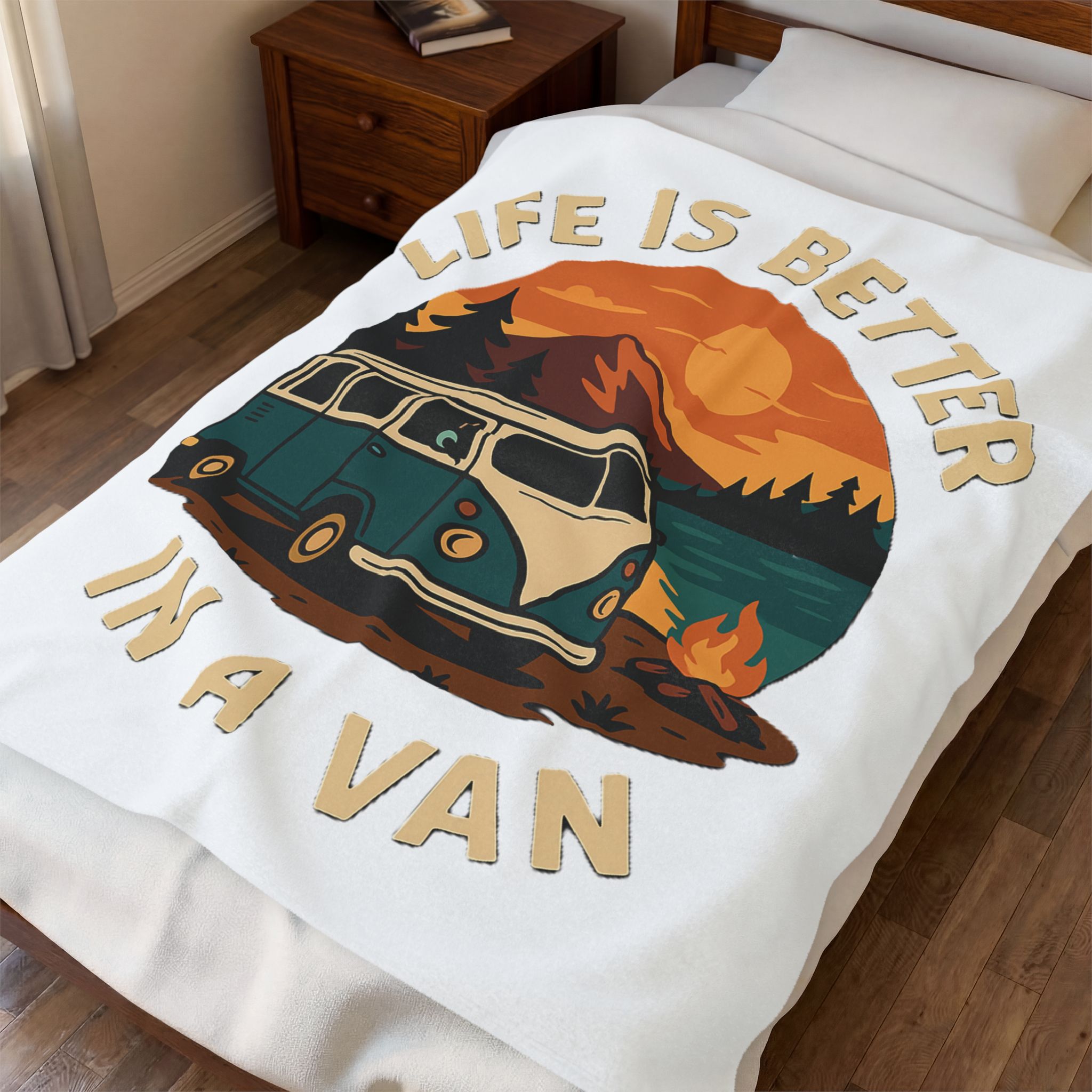 Velveteen Plush Blanket – "Life Is Better In A Van" Retro Campervan Camping Throw