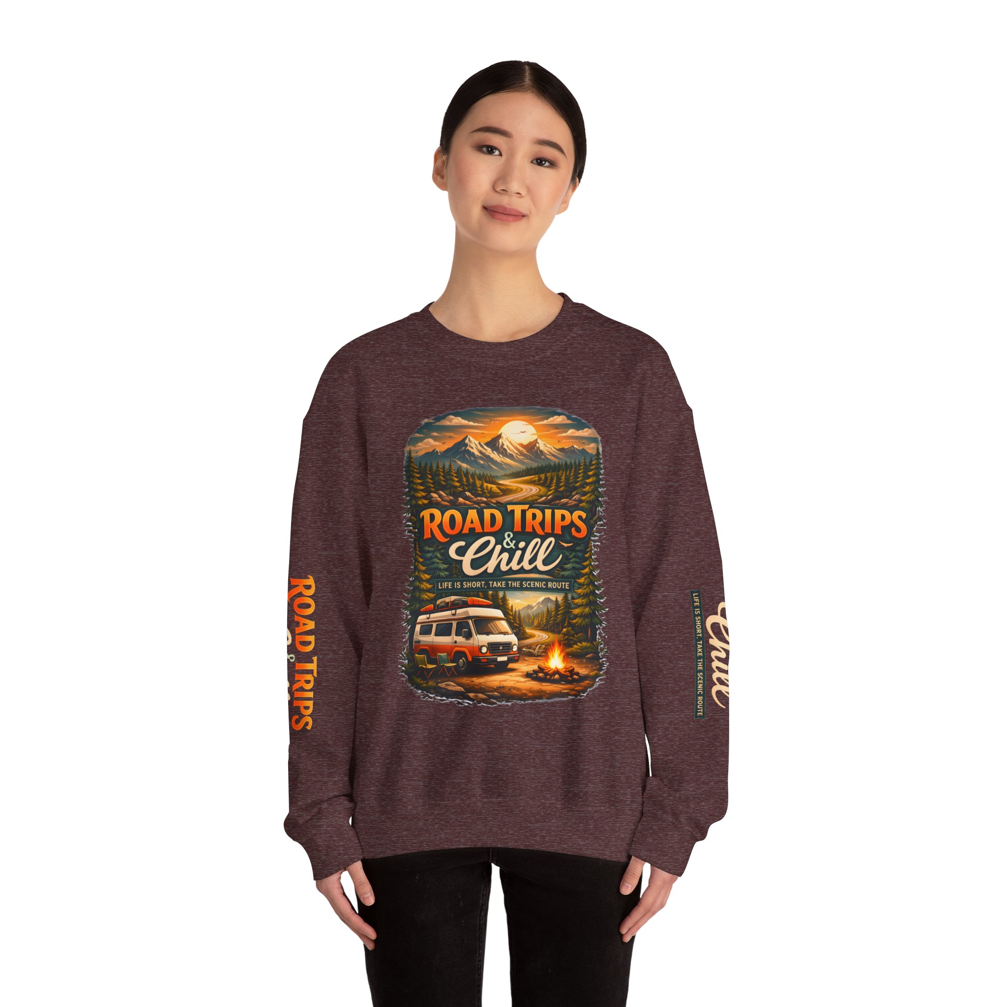 9192901300249097120_2048.jpeg Unisex Heavy Blend™ Crewneck Sweatshirt — "Road Trips & Chill" Design Scenic-Line