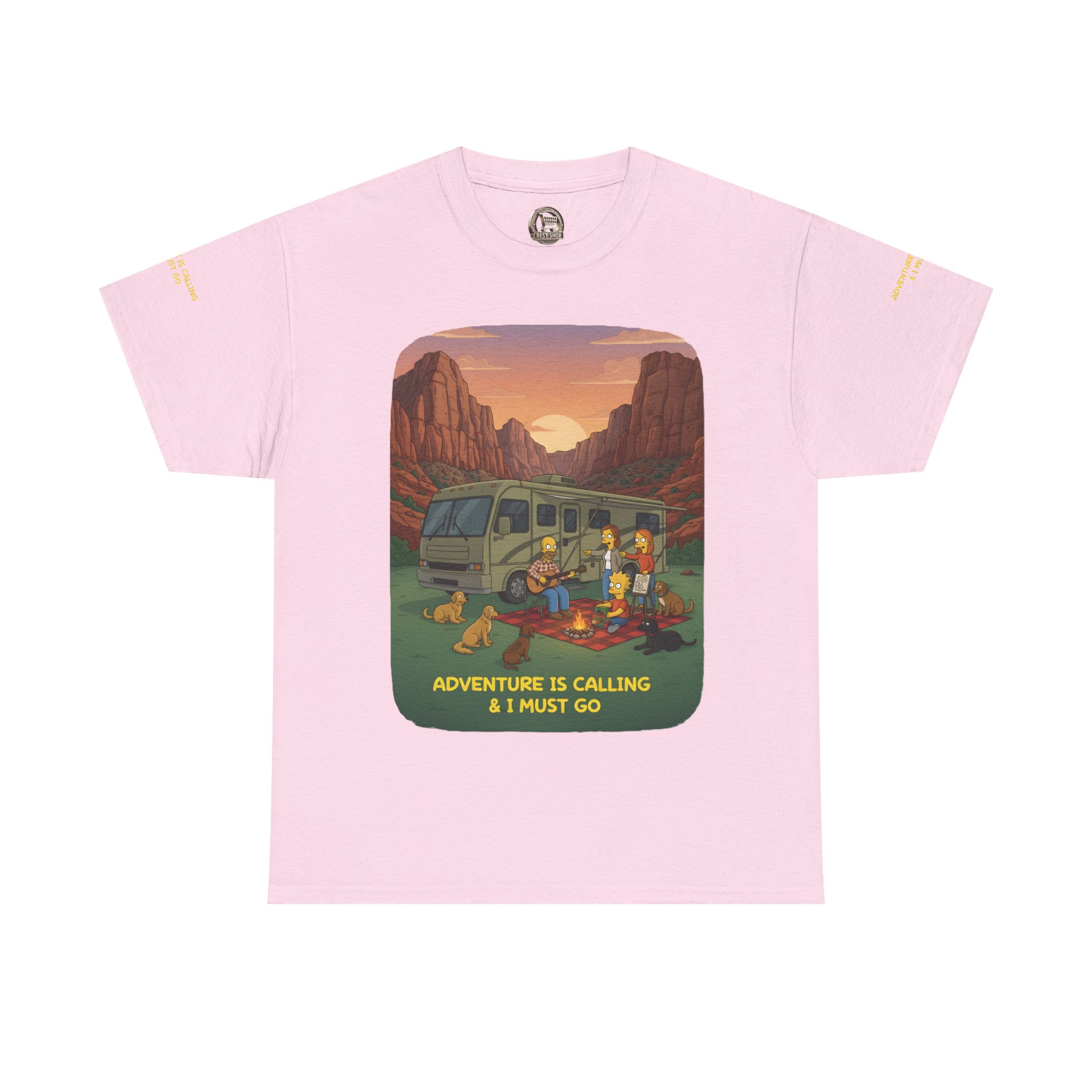 Unisex Heavy Cotton Tee — "Adventure Is Calling-I Must Go" Design Sitcom-Line