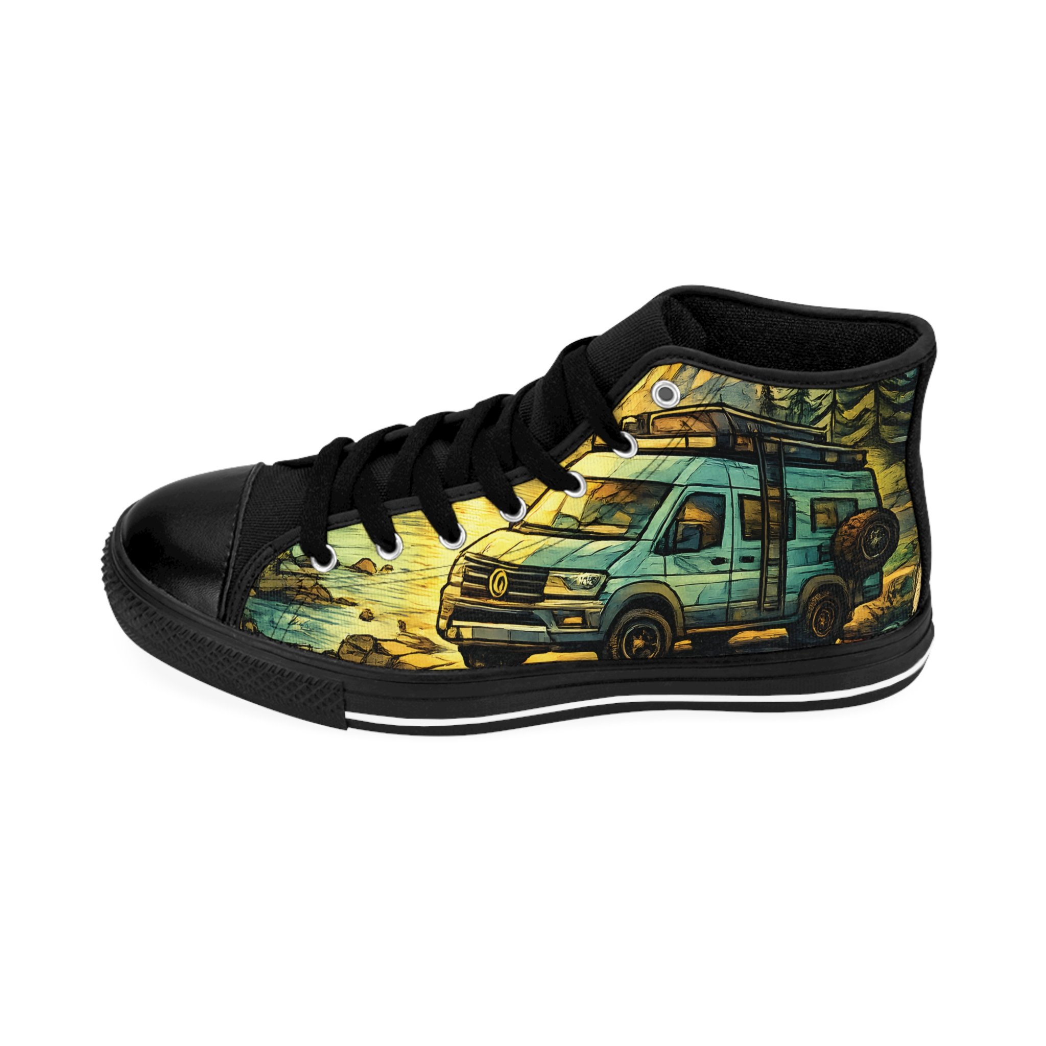 Men's High Top Sneakers — VW RV Roadtrip Shoes (Design Cubic-Line)
