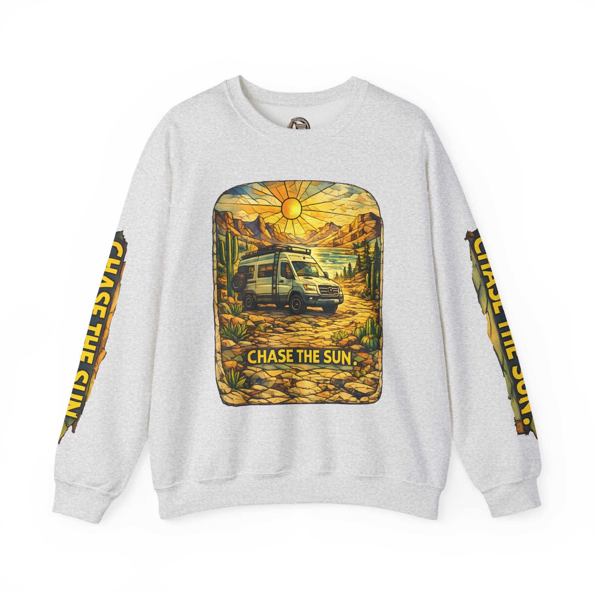 Unisex Heavy Blend™ Crewneck Sweatshirt — "Chase The Sun" Design Cubic-Line