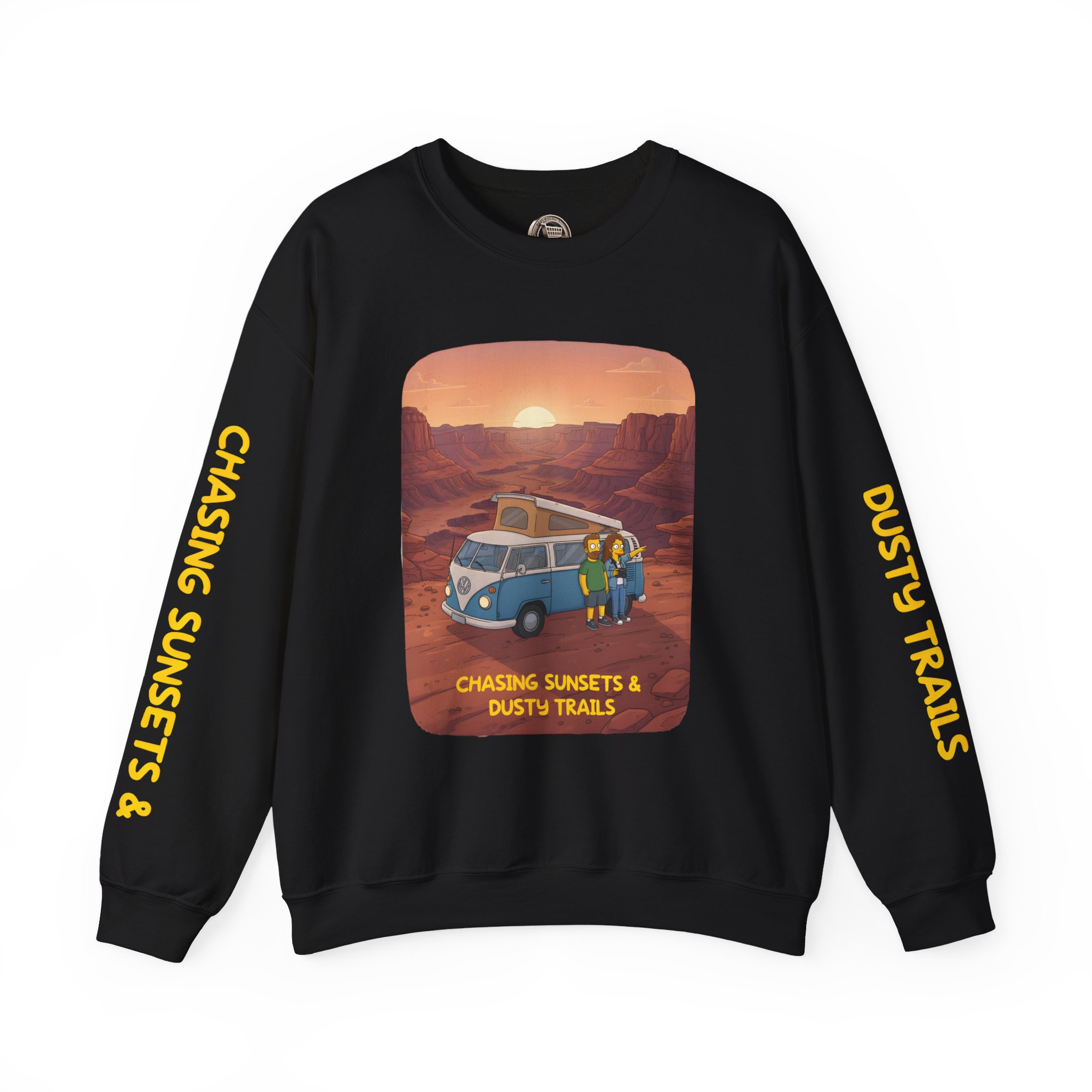 Unisex Heavy Blend™ Crewneck Sweatshirt — "Chasing Sunsets And Dusty Trails" Design Sitcom-Line