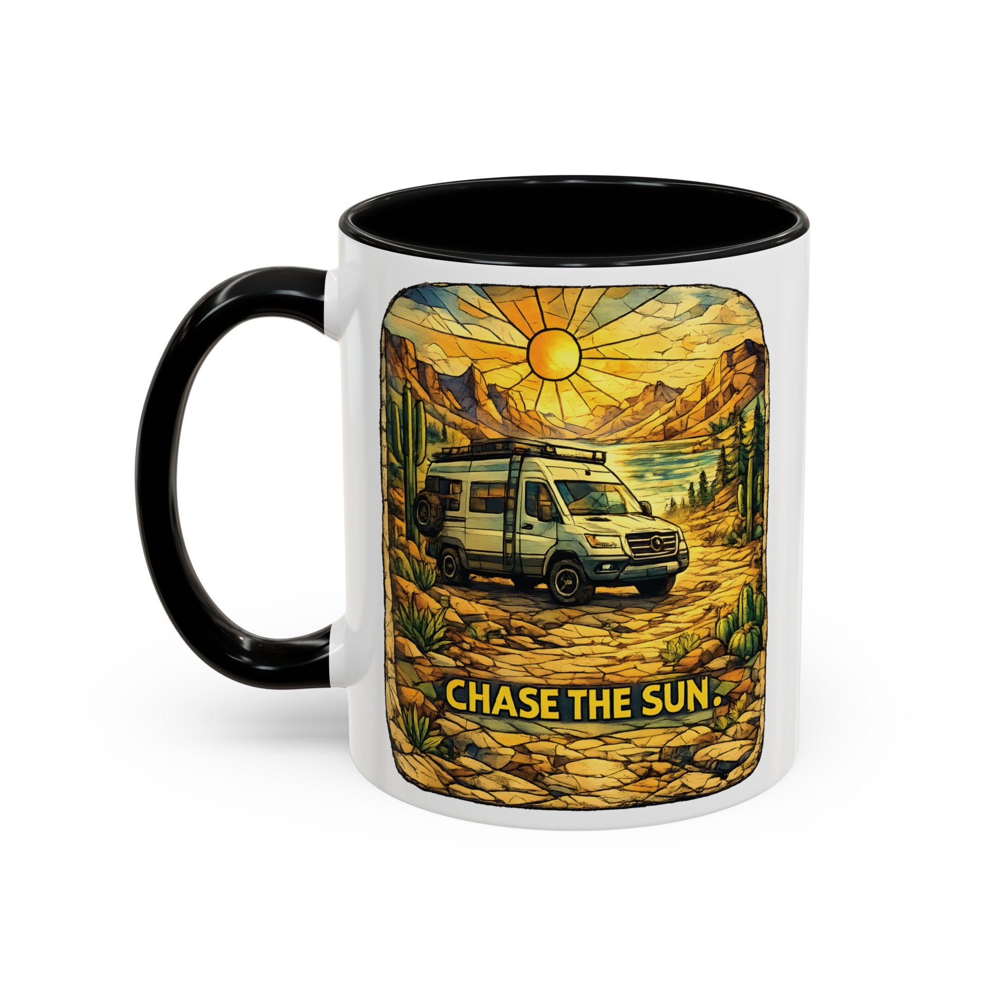 Accent Coffee Mug (11, 15oz) — "Chase The Sun" Design Cubic-Line