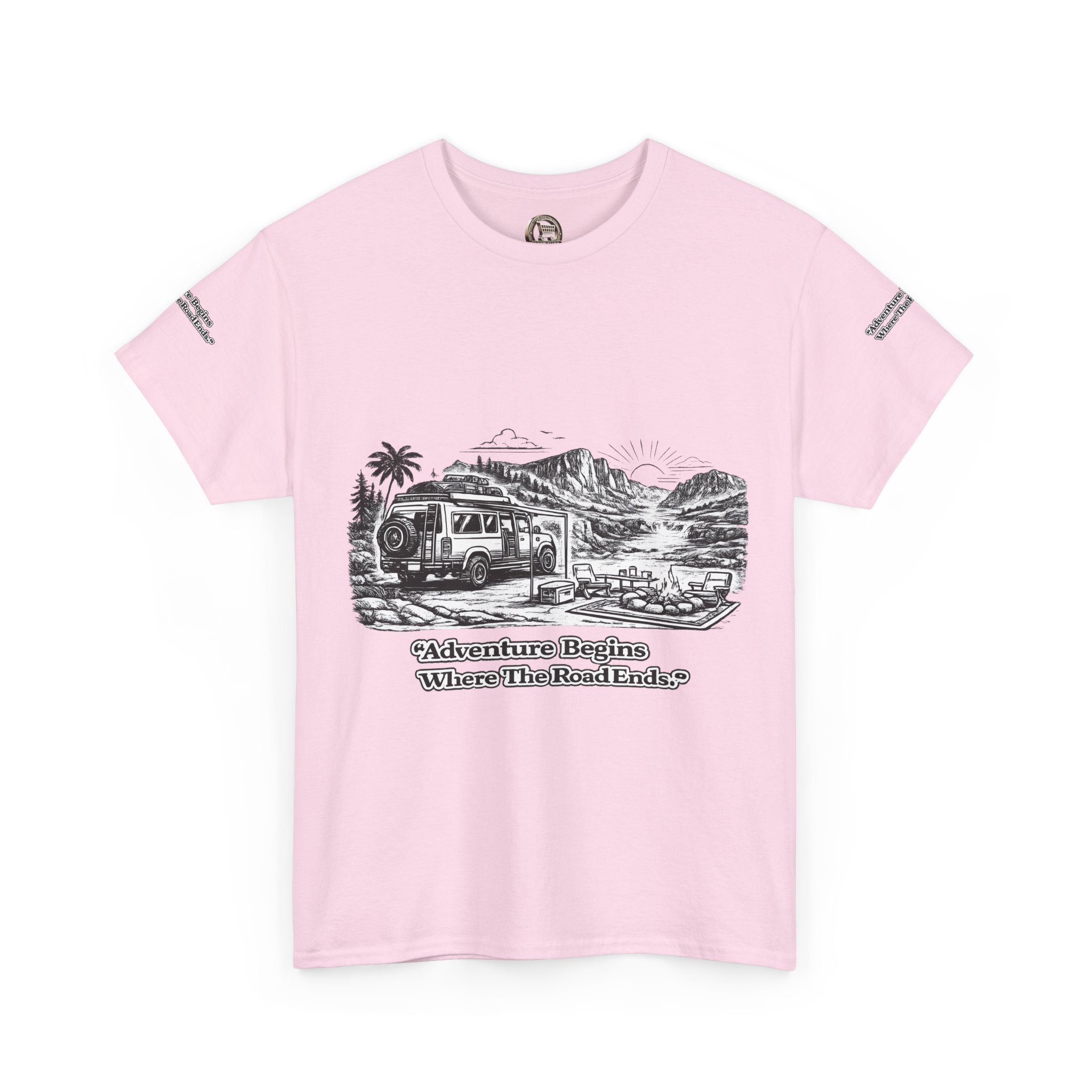 Unisex Heavy Cotton Tee — "Adventure Begins Where The Road Ends" Design Minimal-Line