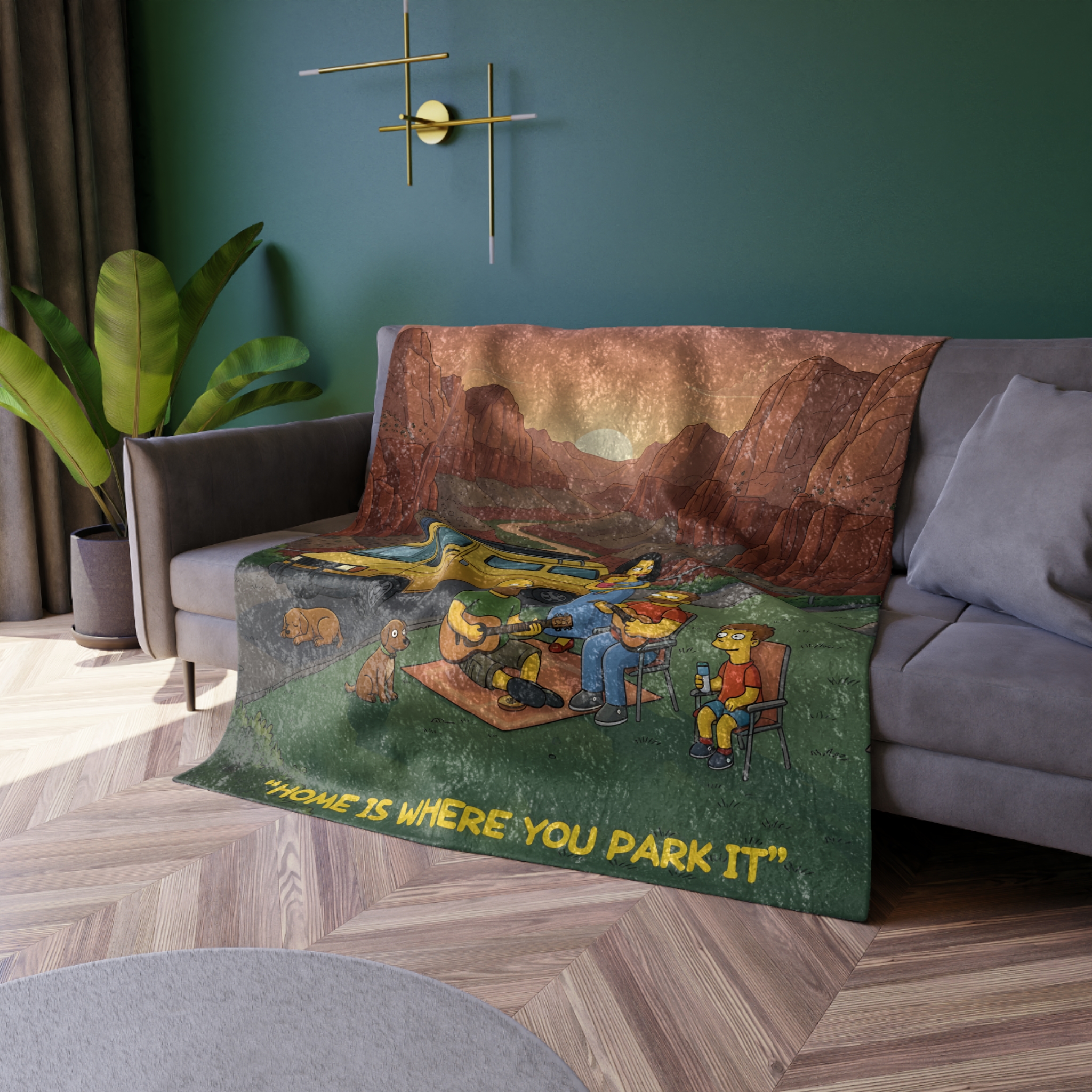 Crushed Velvet Blanket —"Home Is Where You Park It" Design Sitcom-Line (Campervan)