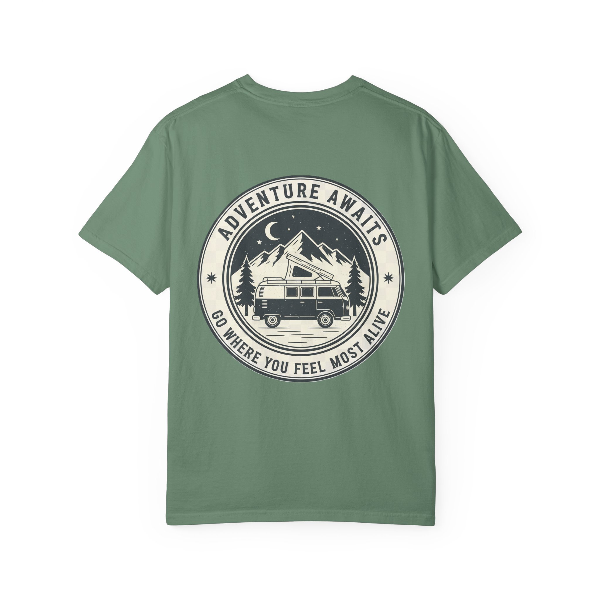 9212207901351958408_2048.jpeg T-Shirt — "Adventure Awaits-Go Where You Feel Most Alive" (Front + Back Printed) Outdoor Travel Tee