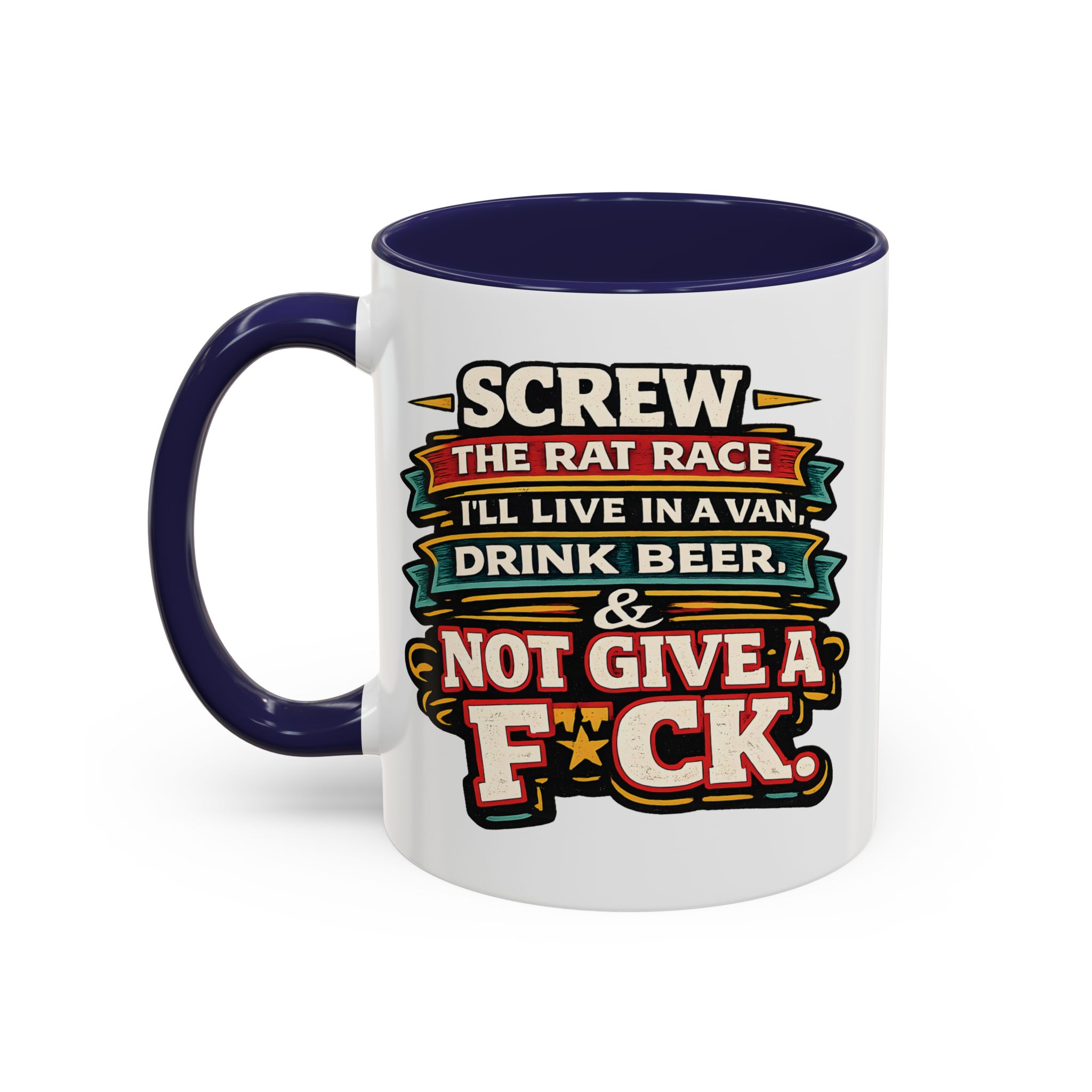 Accent Coffee Mug (11, 15oz) — "Screw The Rat Race" Design F**K-Line