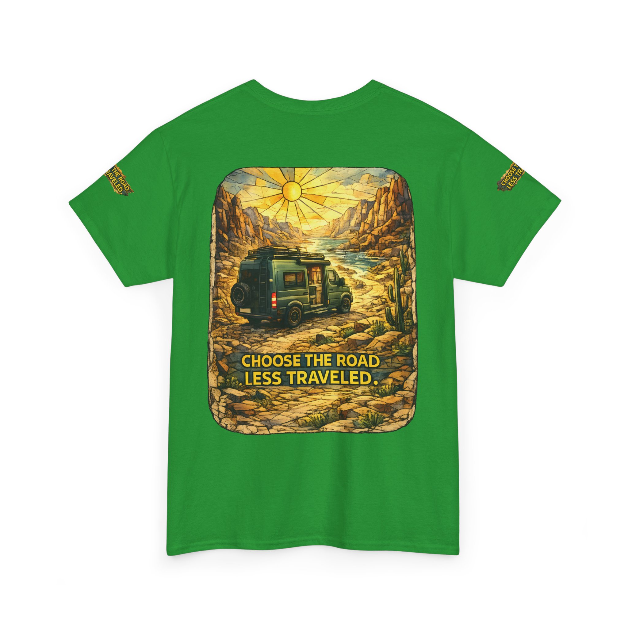 Unisex Heavy Cotton Tee — "Choose The Road Less Traveled" Design Cubic-Line