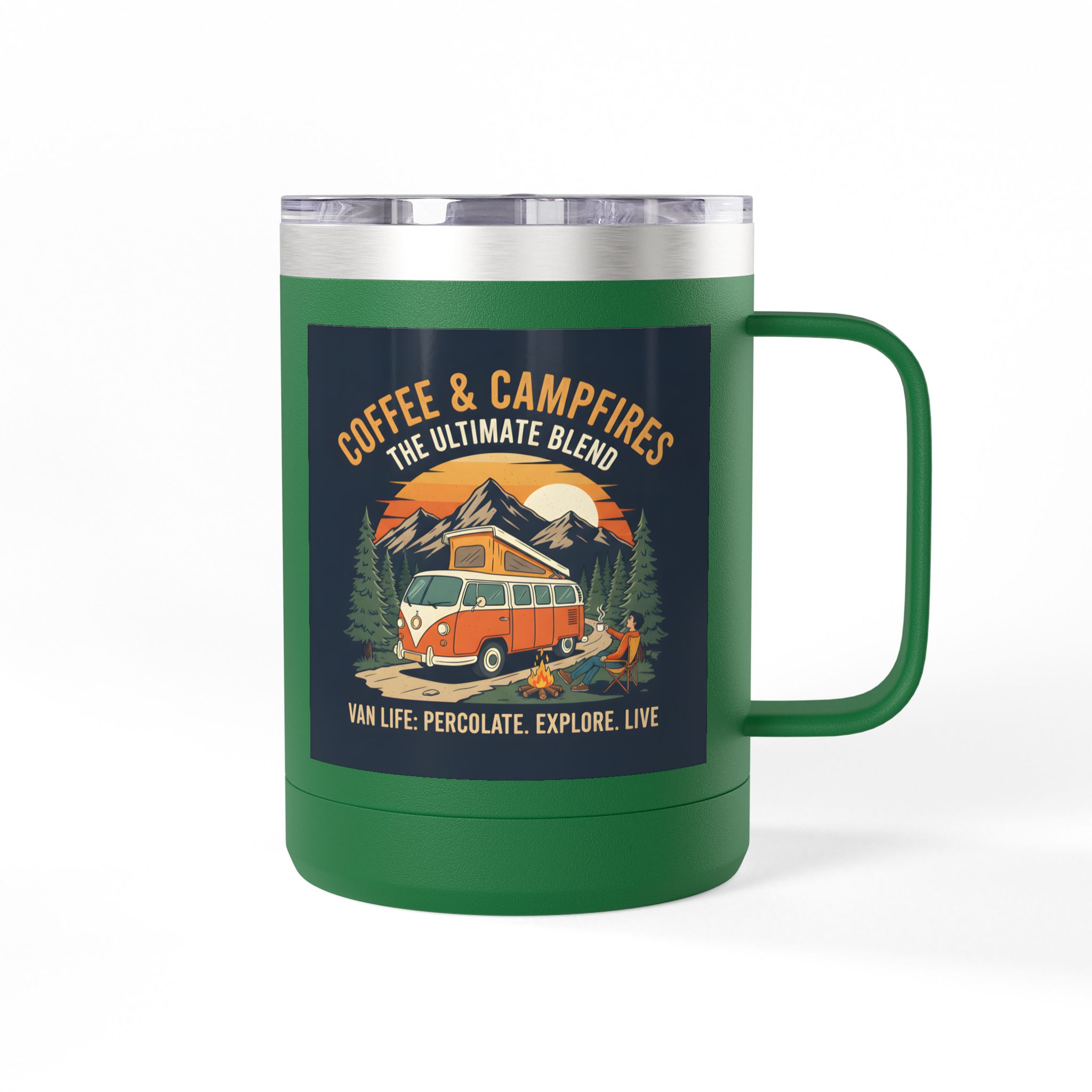 Coffee Mug Tumbler, 15oz — “Coffee & Campfires: The Ultimate Blend”