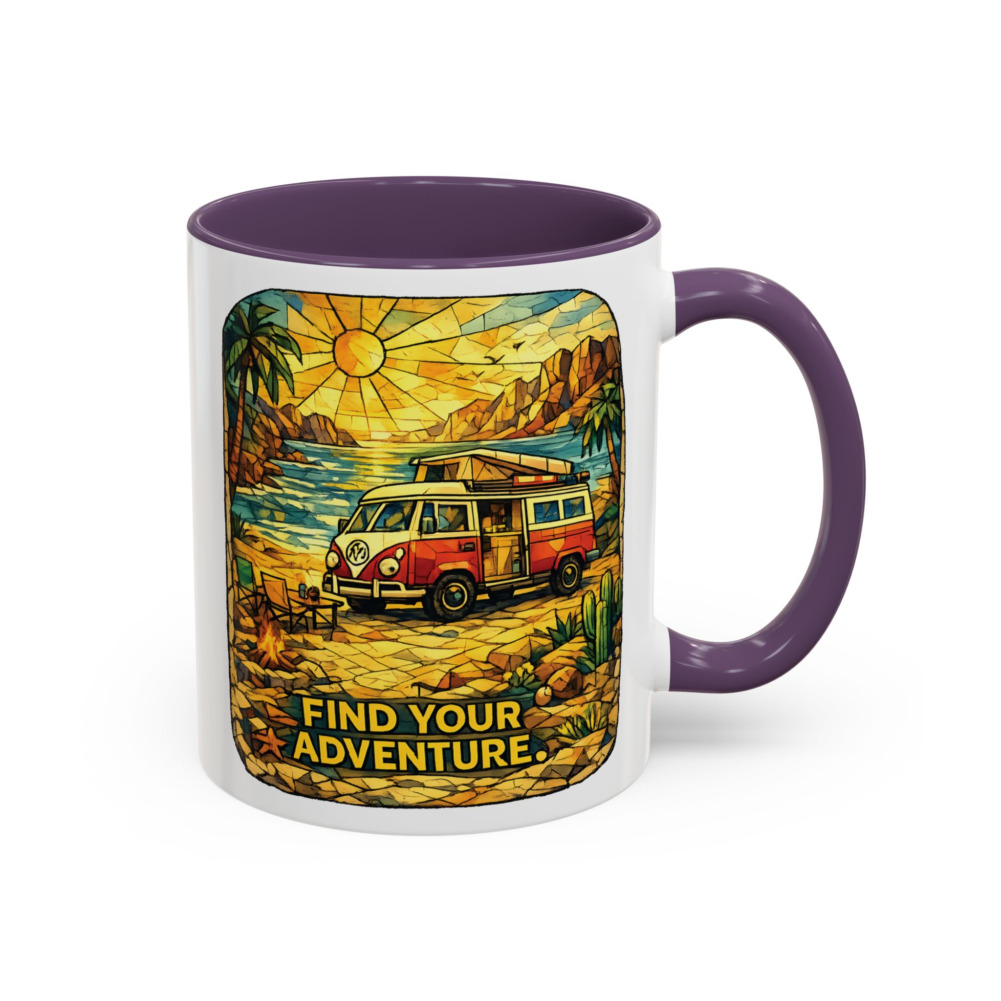 Accent Coffee Mug (11, 15oz) — ""Find Your Adventure"" Design Cubic-Line