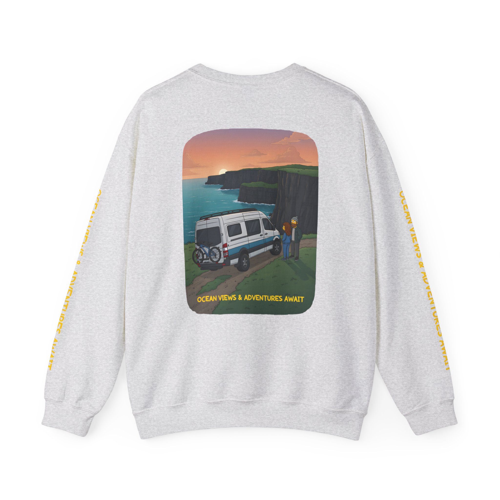 Unisex Heavy Blend™ Crewneck Sweatshirt — "Ocean Views-Adventures Awaits" Design Sitcom-Line