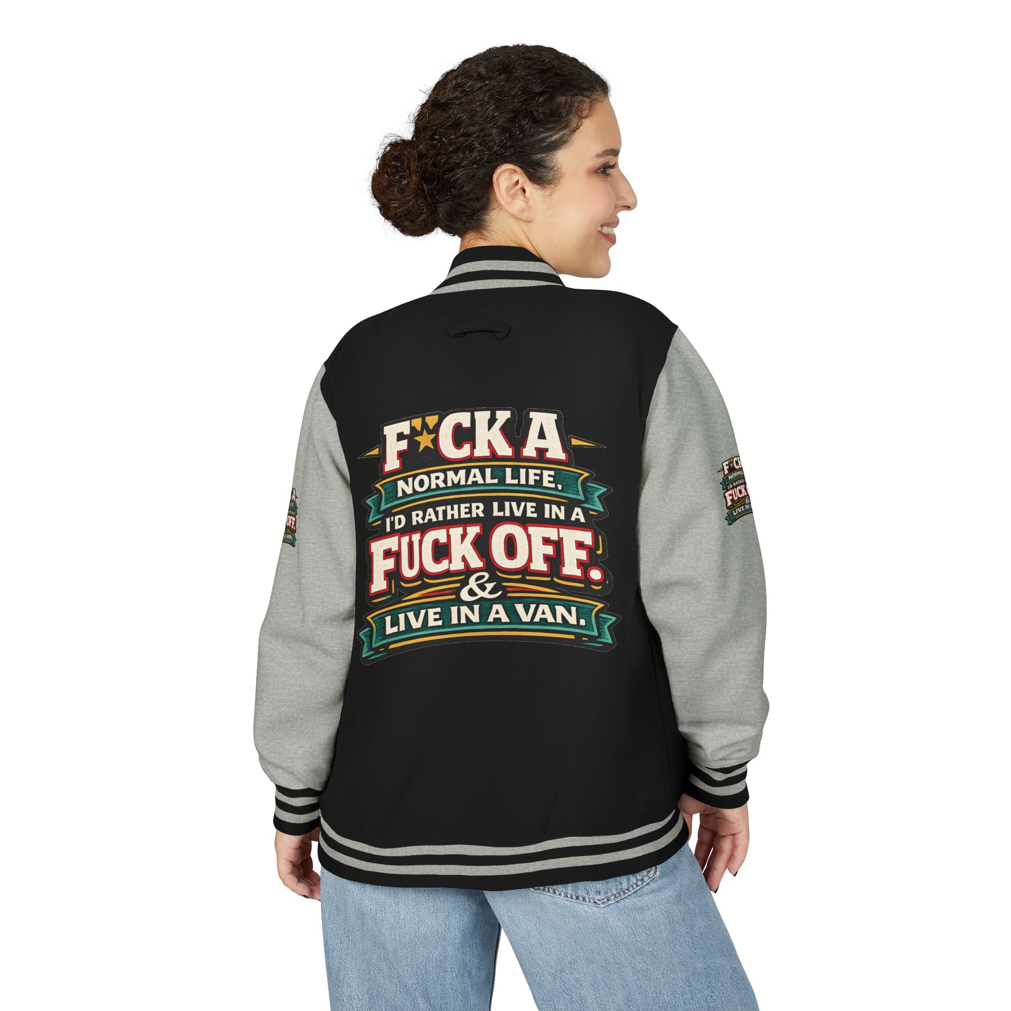 Unisex Heavyweight Letterman Jacket — "Fuck A Normal Life" Design F**K-Line