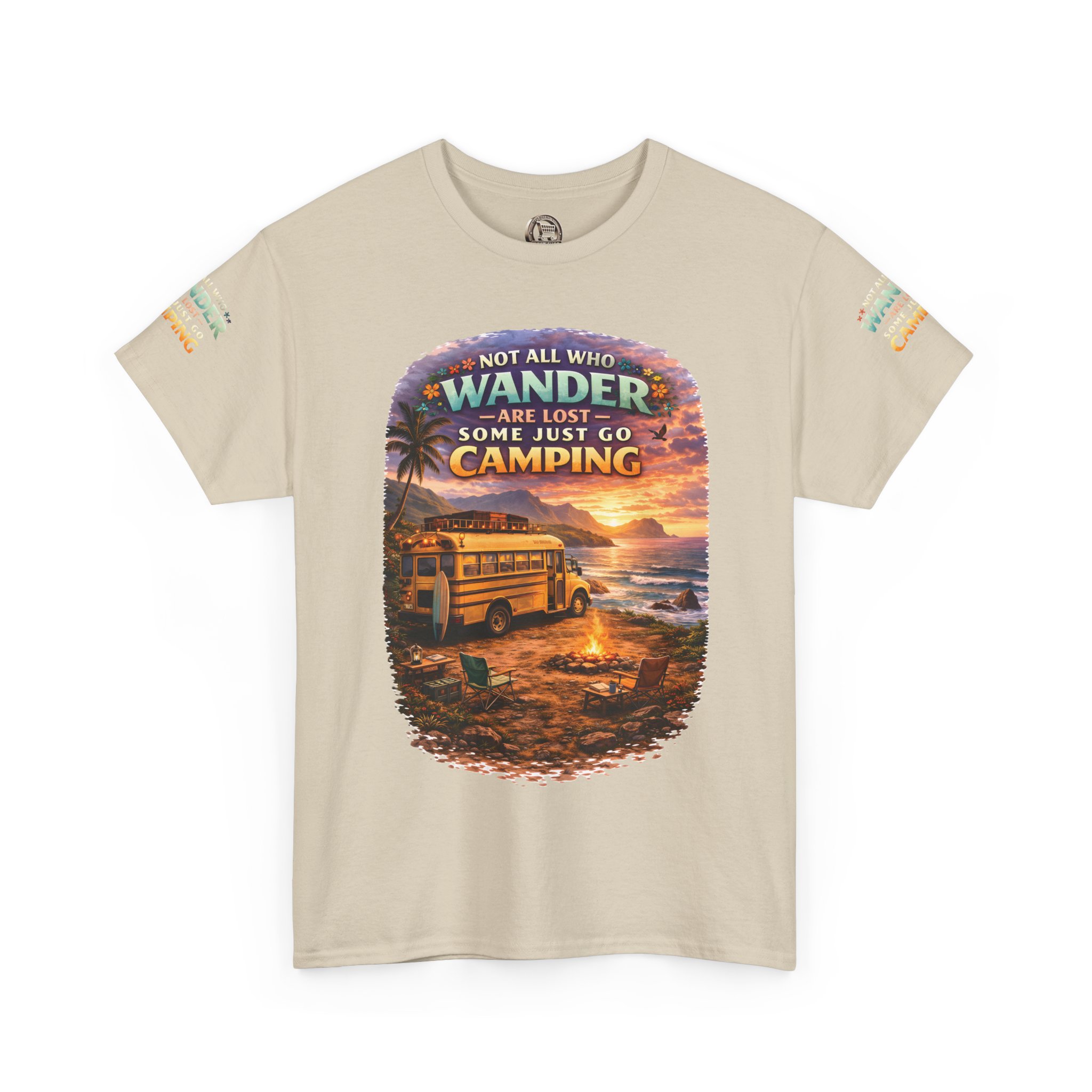 Unisex Heavy Cotton Tee — "Not All Who Wander Are Lost" Design Scenic-Line