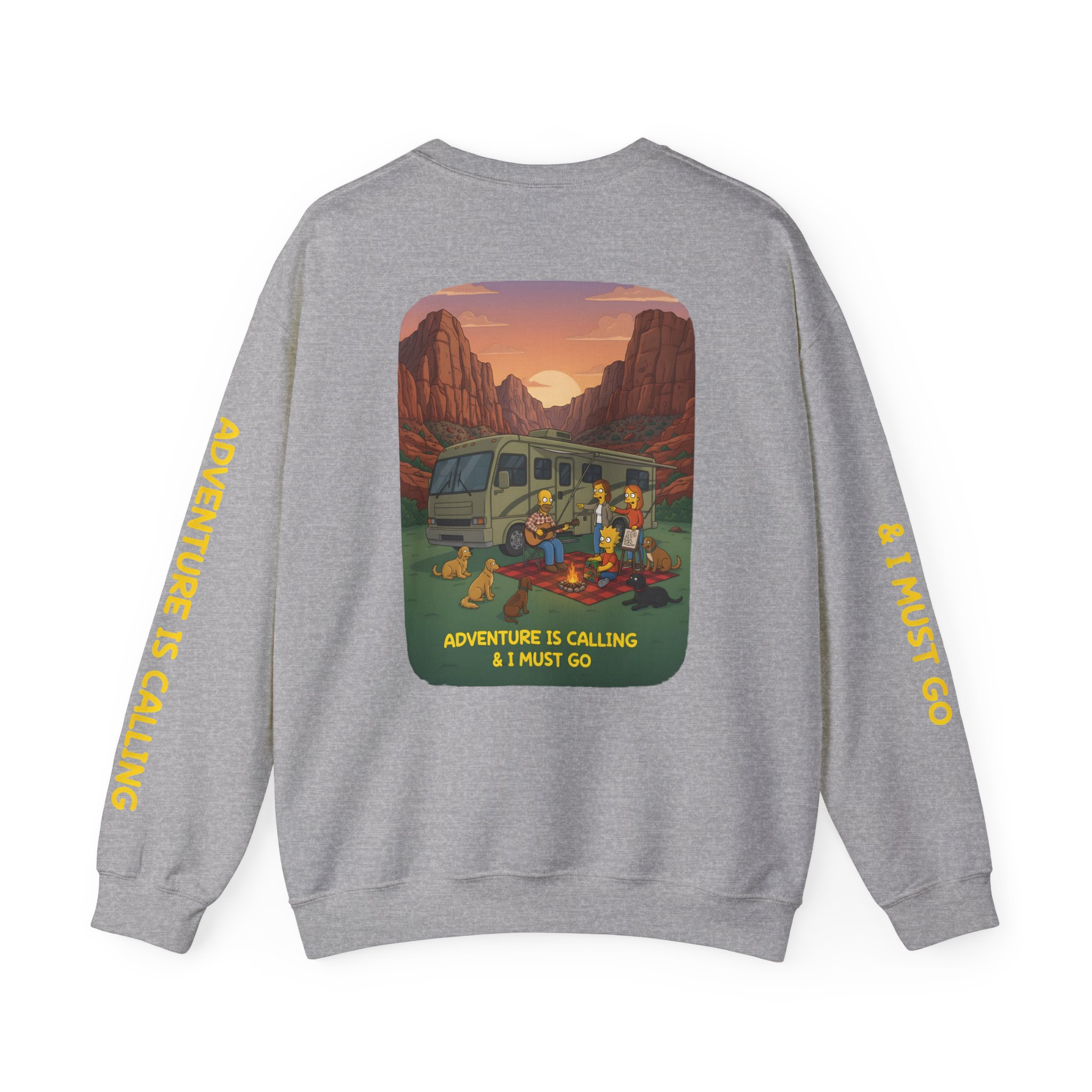 Unisex Heavy Blend™ Crewneck Sweatshirt — "Adventure Is Calling-I Must Go" Design Sitcom-Line