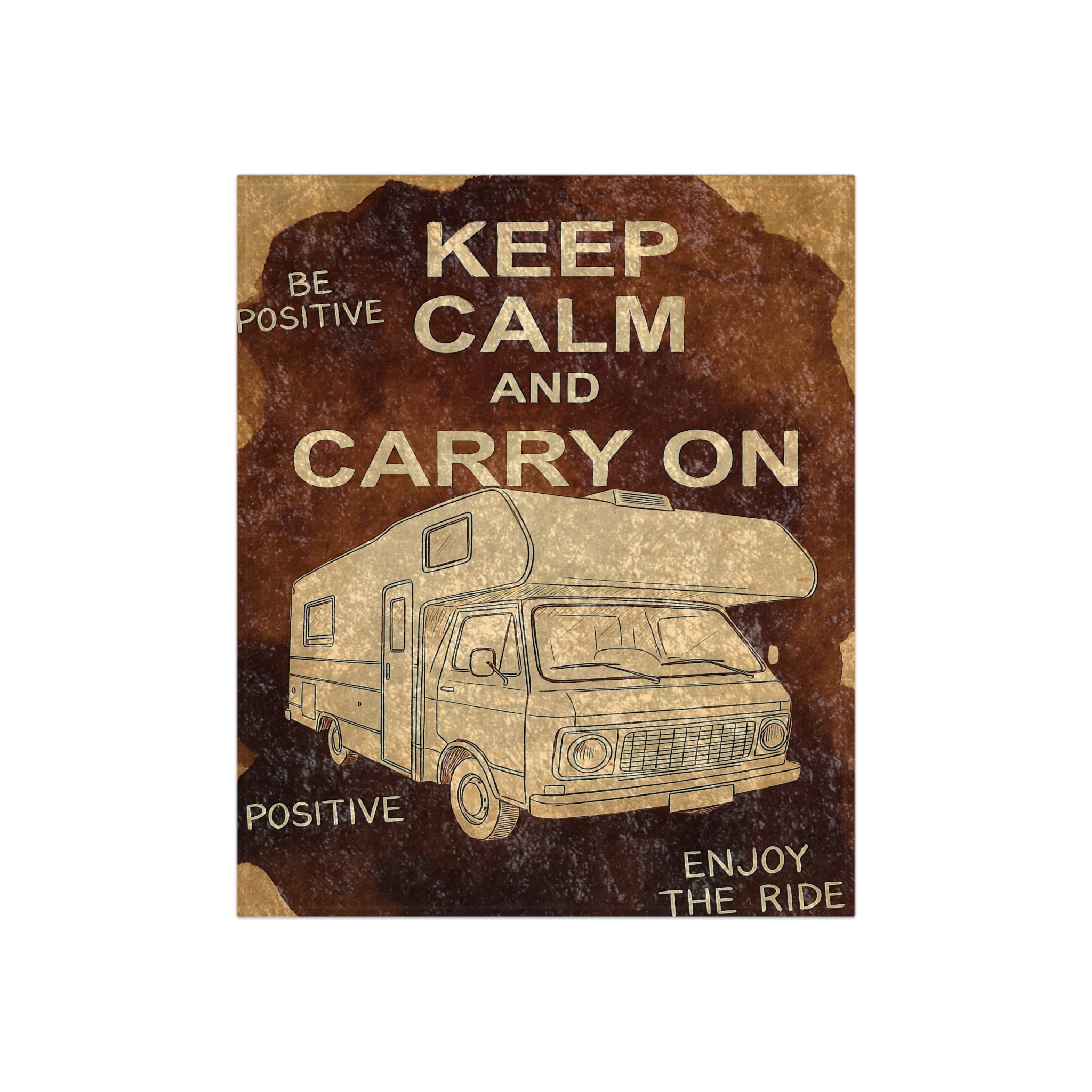 Crushed Velvet Blanket — "Keep Calm and Carry On" RV Travel Throw (Vintage Camper, Cozy Road-Trip Gift)