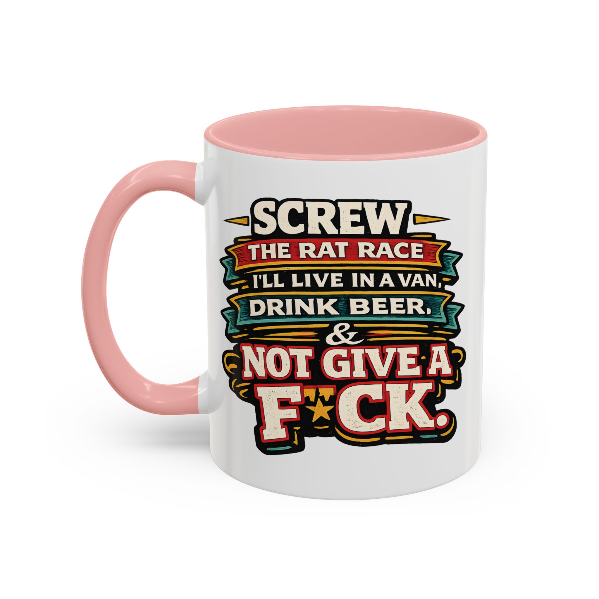 Accent Coffee Mug (11, 15oz) — "Screw The Rat Race" Design F**K-Line